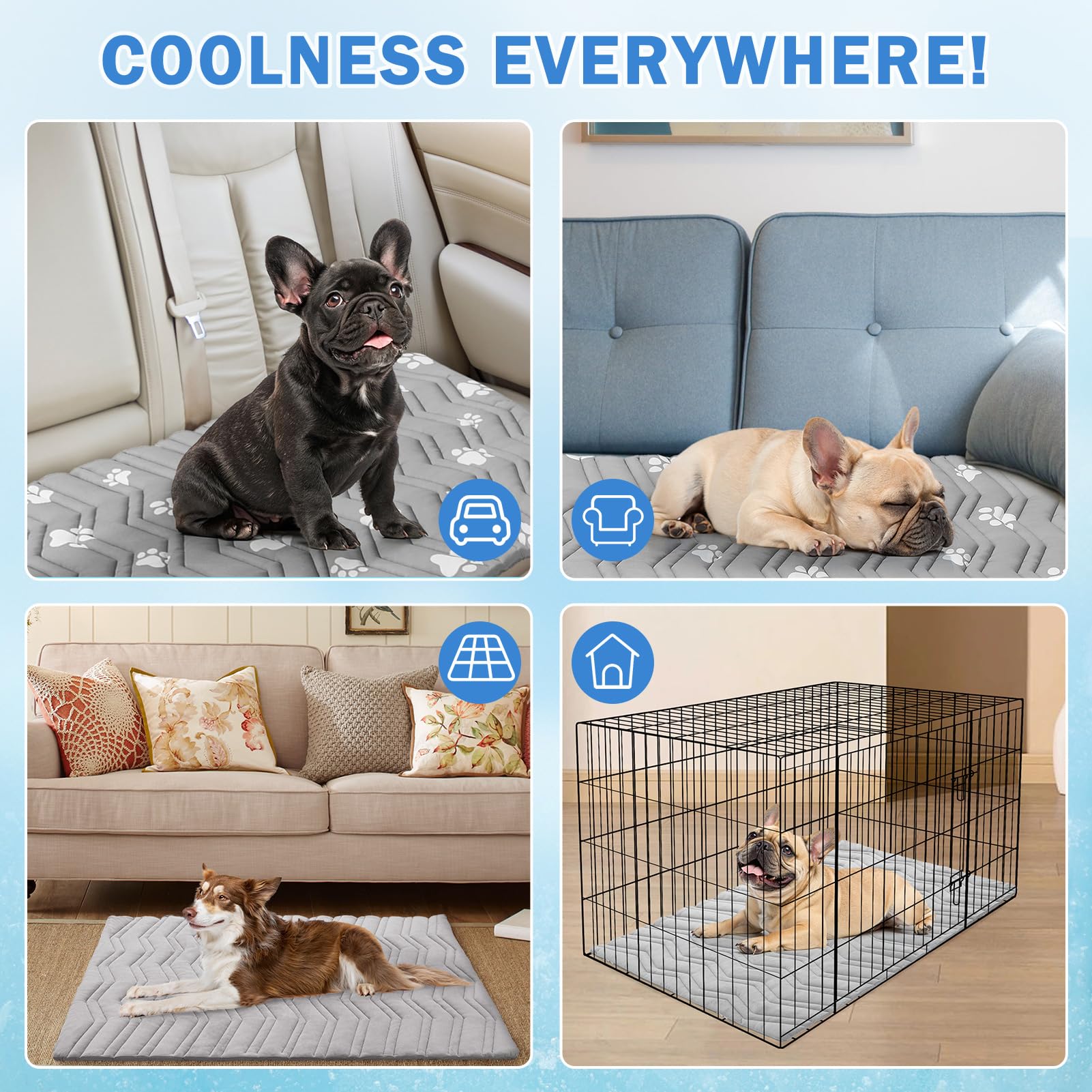 Scenereal Dog Cooling Mat For Crate, Thicken Self-Cooling Dog Pad Reversible (Cool & Warm), 48''X28'' Pet Cool Bed For M Large X
