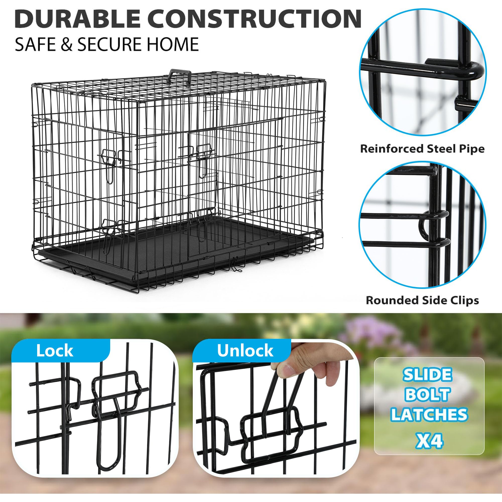 Bestpet 42 Inch Dog Crates For Large Dogs Folding Metal Wire Crates Dog Kennels Pet Dog Cage Crate With Double-Door,Divider Pane