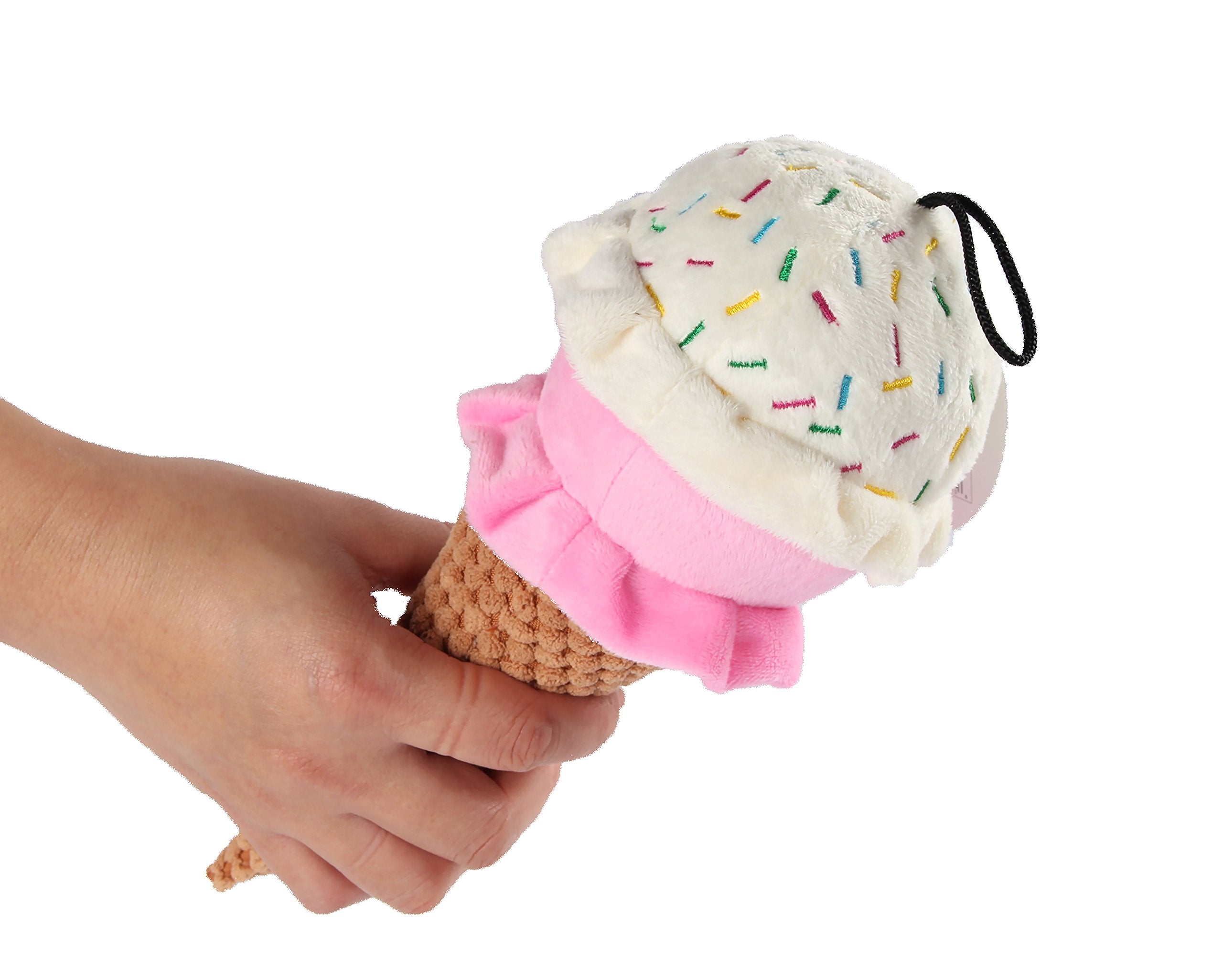 Petlou Durable Plush Dogs Squeak Toys. 10-Inch Ice Cream, All Breed Sizes