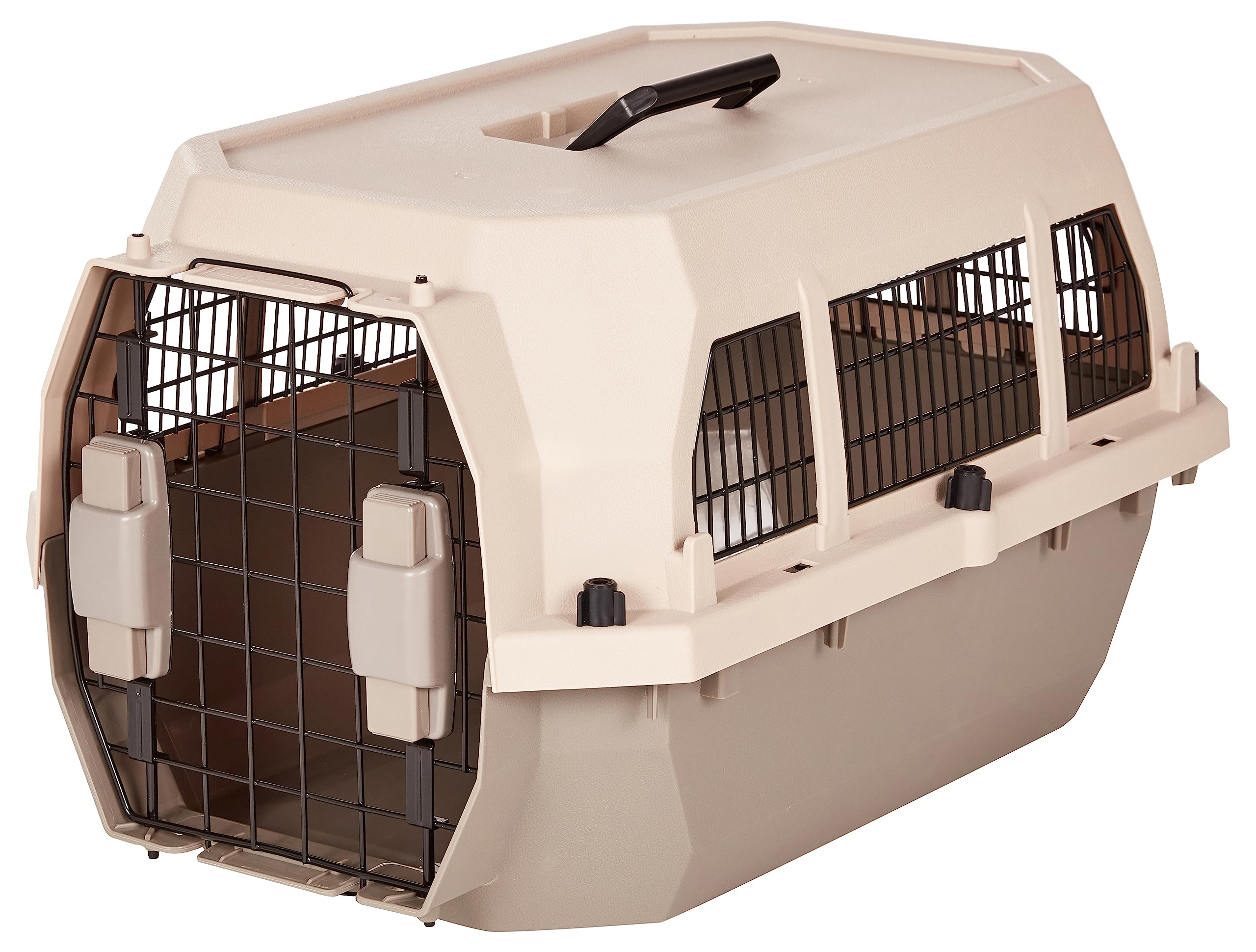 Amazon Basics Hard-Sided Dog And Cat Kennel Single-Door Travel Pet Carrier With Metal Wire Ventilation, 23.6''L X 15.7''W X 13.0