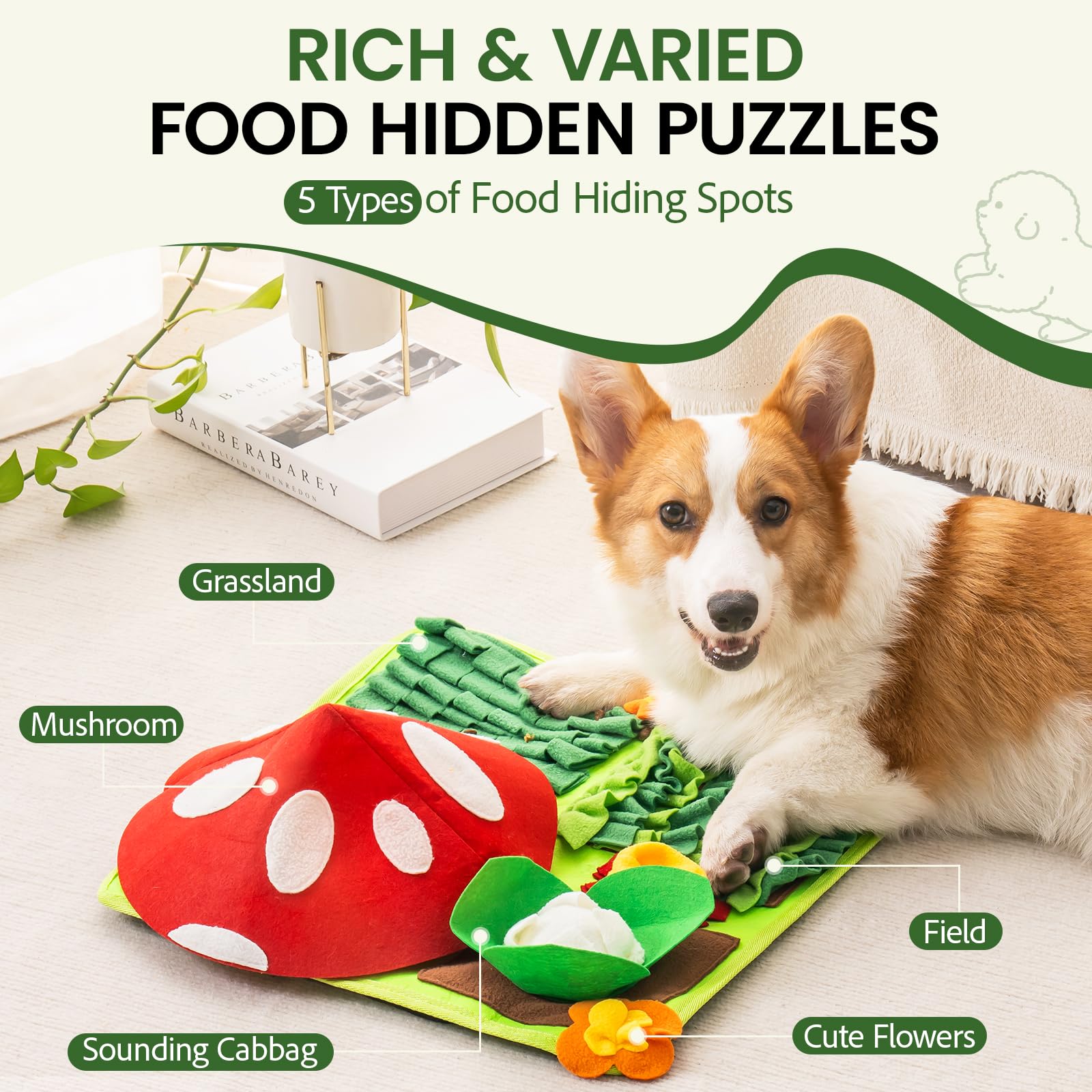 Mewoo Snuffle Mat For Small Dogs, 16 X 16 Sniff Mat Slow Feeding Mat With Squeaky For Cats Or Rbbits, Dog Snuffle Enrichment P