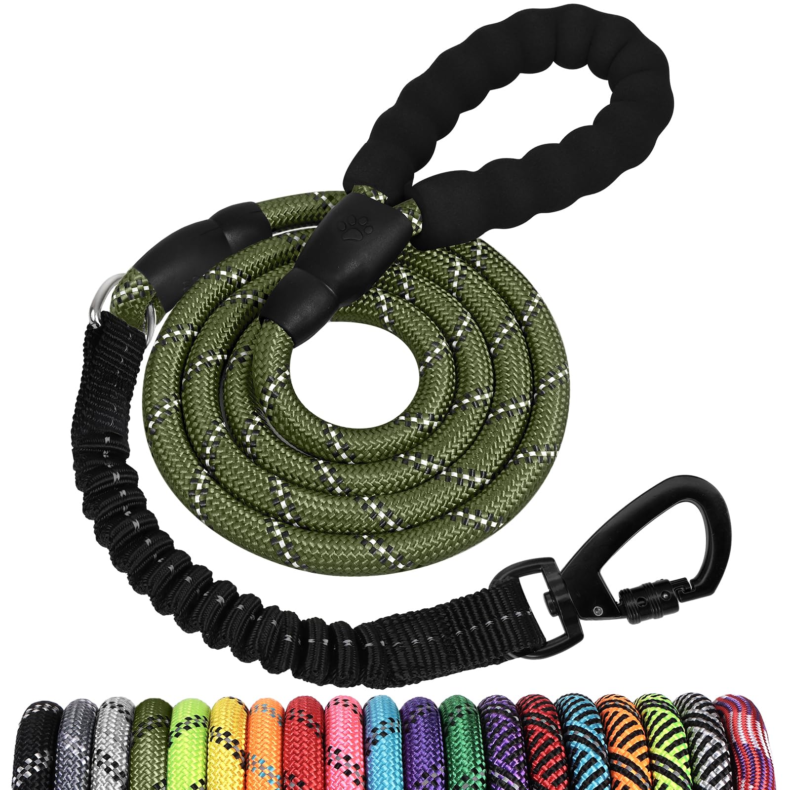 Jenico Rope Dog Leash 6Ft: Heavy Duty Nylon Leashes With Swivel Lockable Hook Reflective Threads Bungee And Padded Handle - Dog 