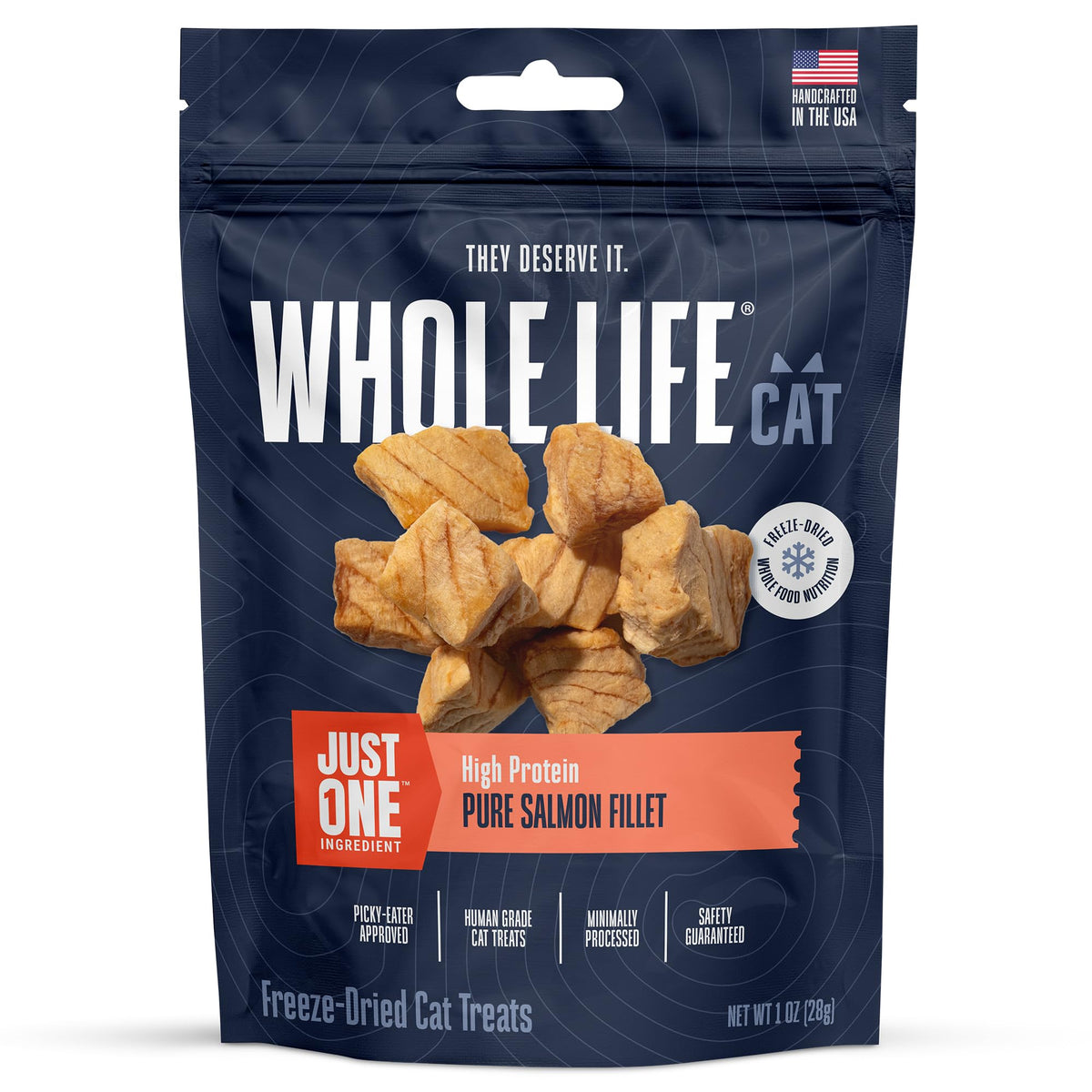 Whole Life Cat Just One Salmon Freeze Dried Cat Treats - Human Grade High Protein Food, Healthy Training Snacks, Freeze Dried Salmon Food Toppers, Usa Made Natural Treats - 1 Oz (Pack Of 1)