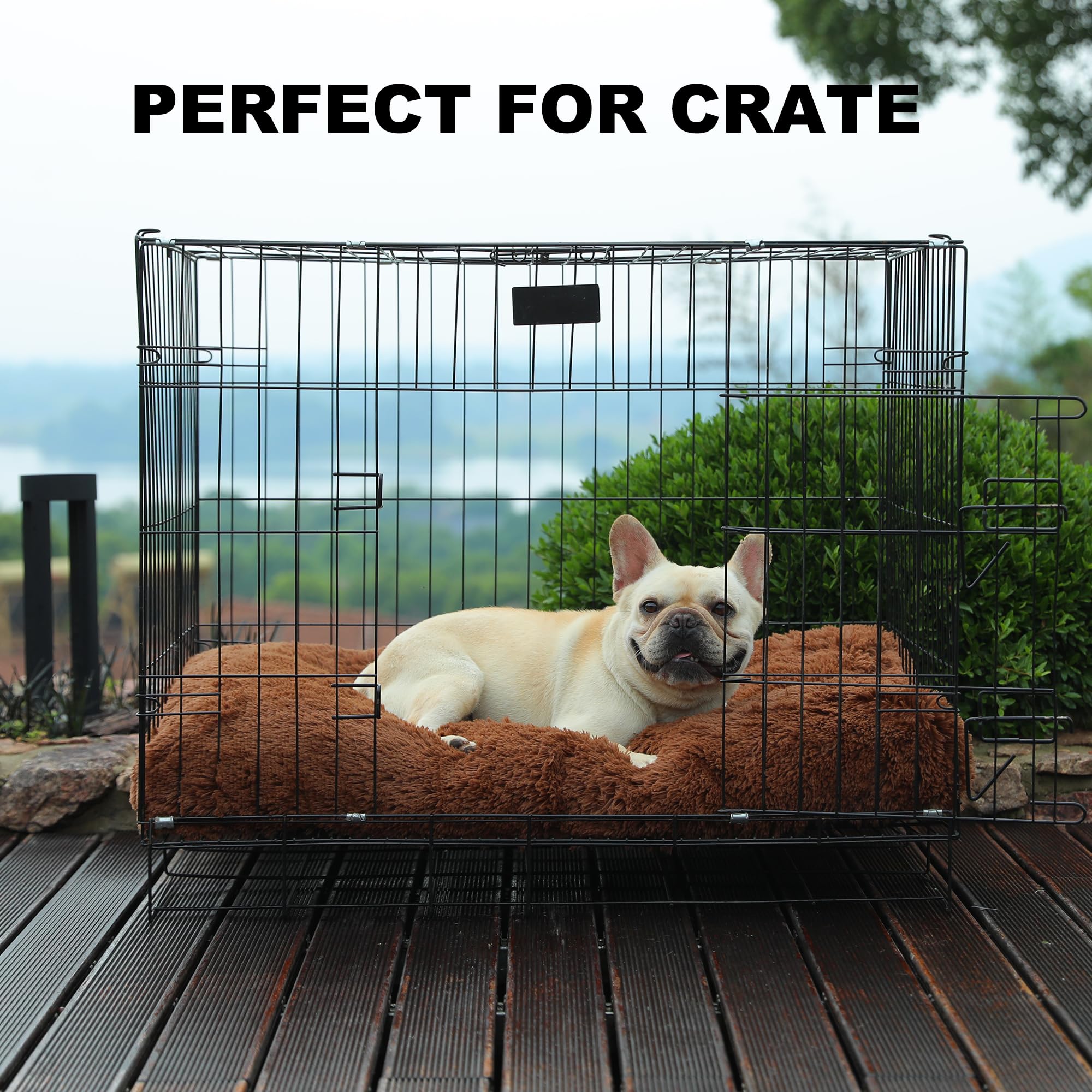 Bedfolks Plush Waterproof Dog Crate Bed, Pad With Removable Cover, Faux Fur, Washable Kennel Bed 29''X21'', Solid Brown