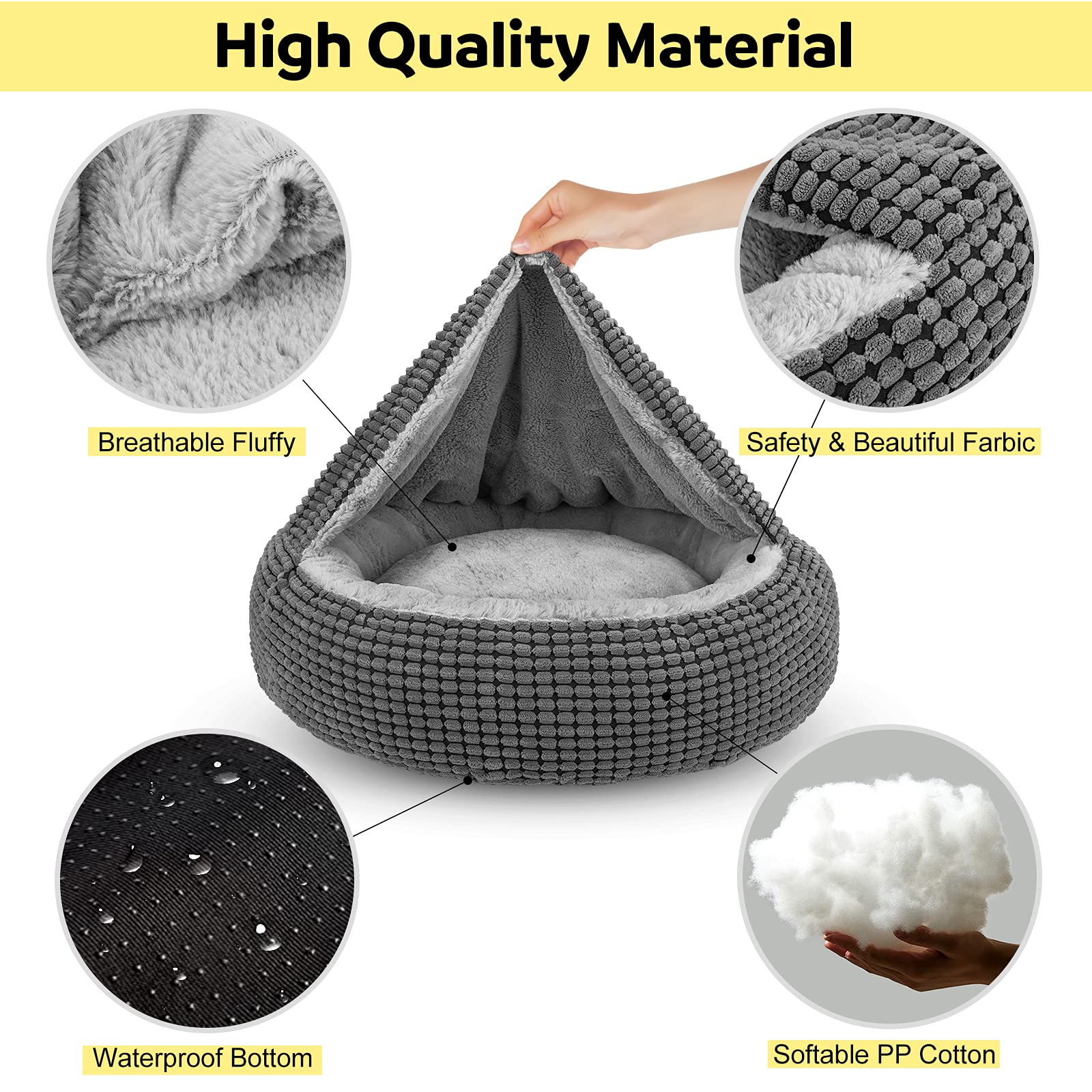 Siwa Mary Dog Bed With Attached Blanket For Small Dogs Or Cats, Soft Plush Cozy Donut Cuddler Hooded Pet Beds Washable. Round Puppy Bed Orthopedic, Calming Cat Cave Bed. Anti-Slip Bottom 26Inch