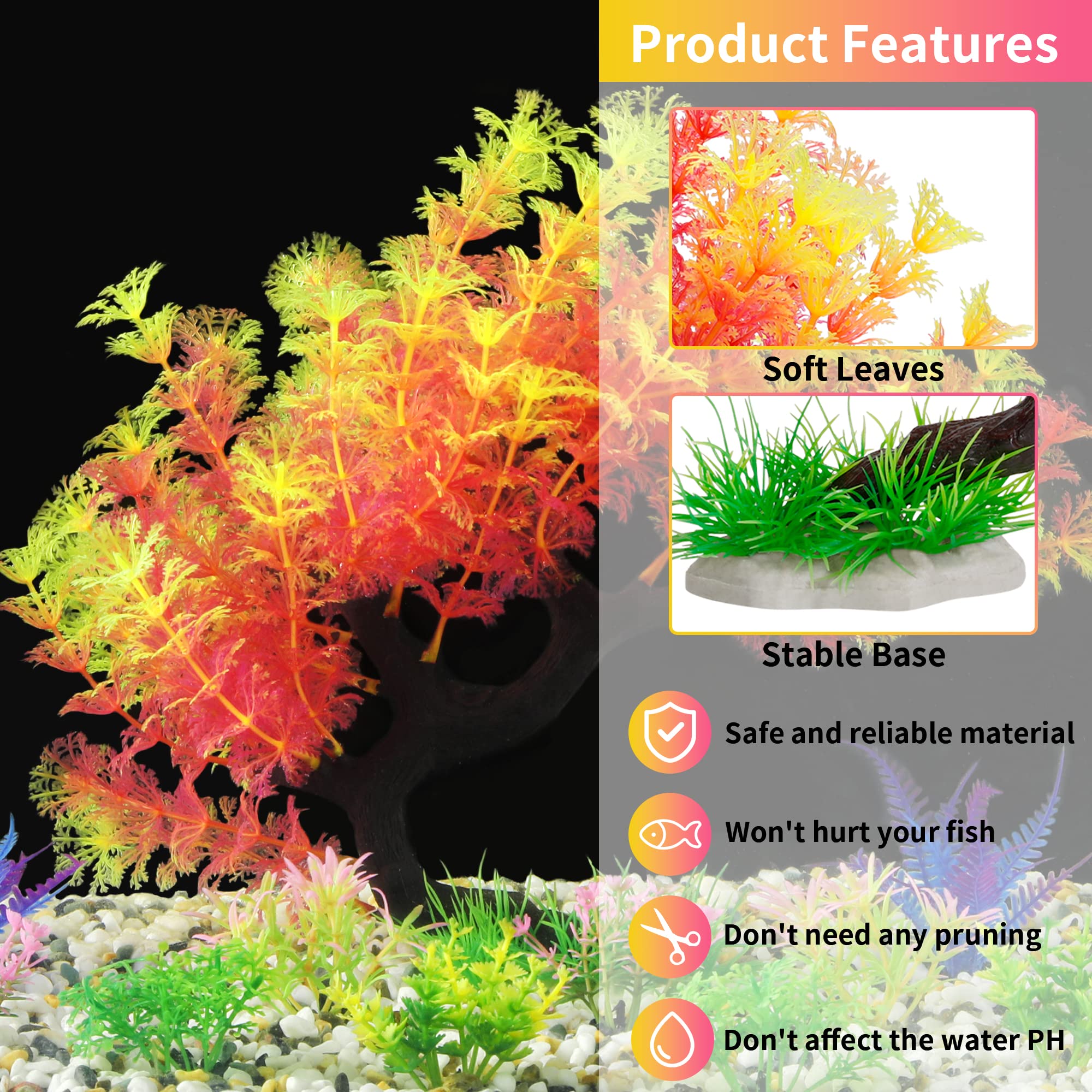 MyLifeUNIT Fish Tank Decorations, 15 Pack Artificial Aquarium Plants Tree Set for Fish Tank Decor (Pink Set)