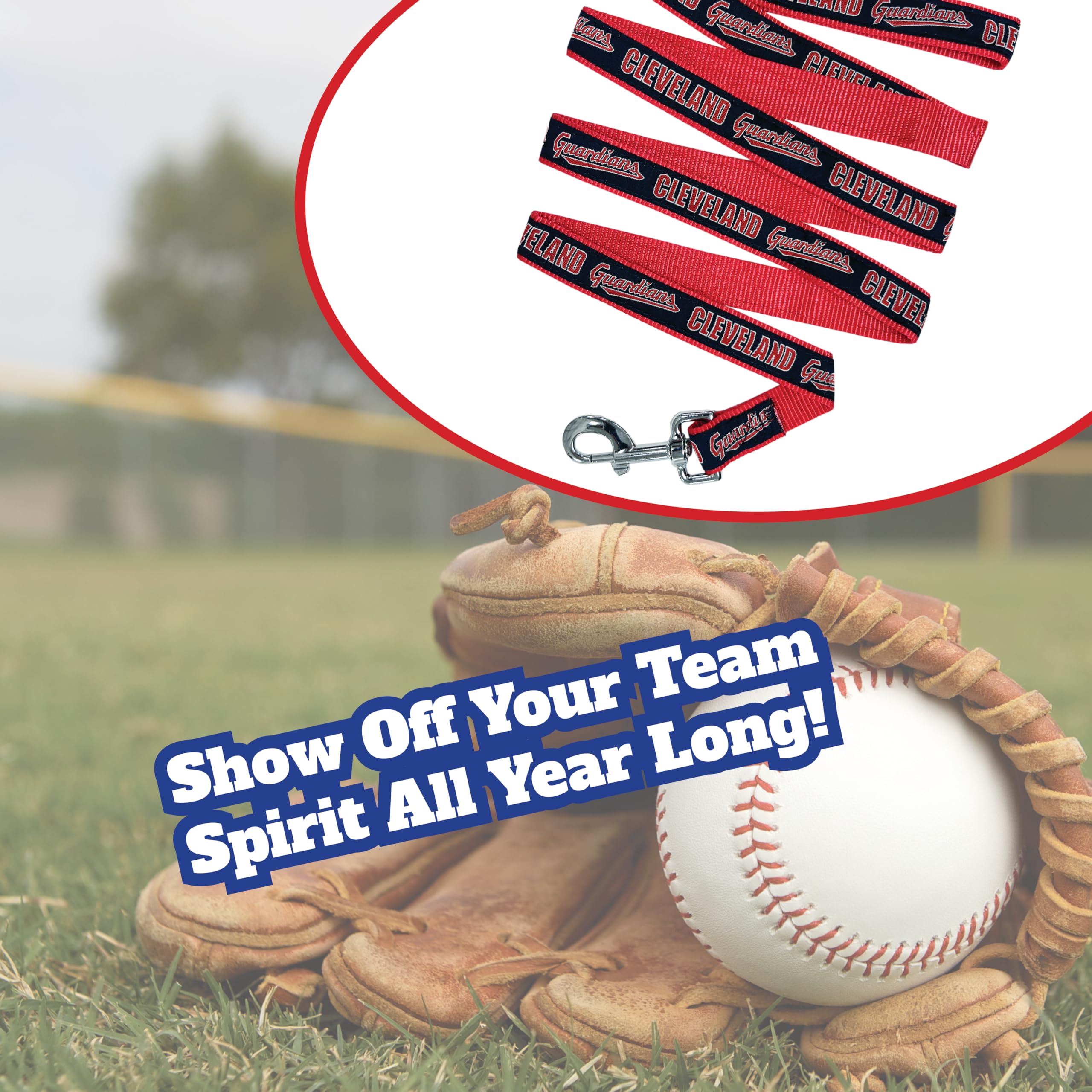 Mlb Pet Leash, Large, Cleveland Guardians Dog Leash, Shiny & Colorful Baseball Team Leash For Dogs & Cats Licensed By The Mlb
