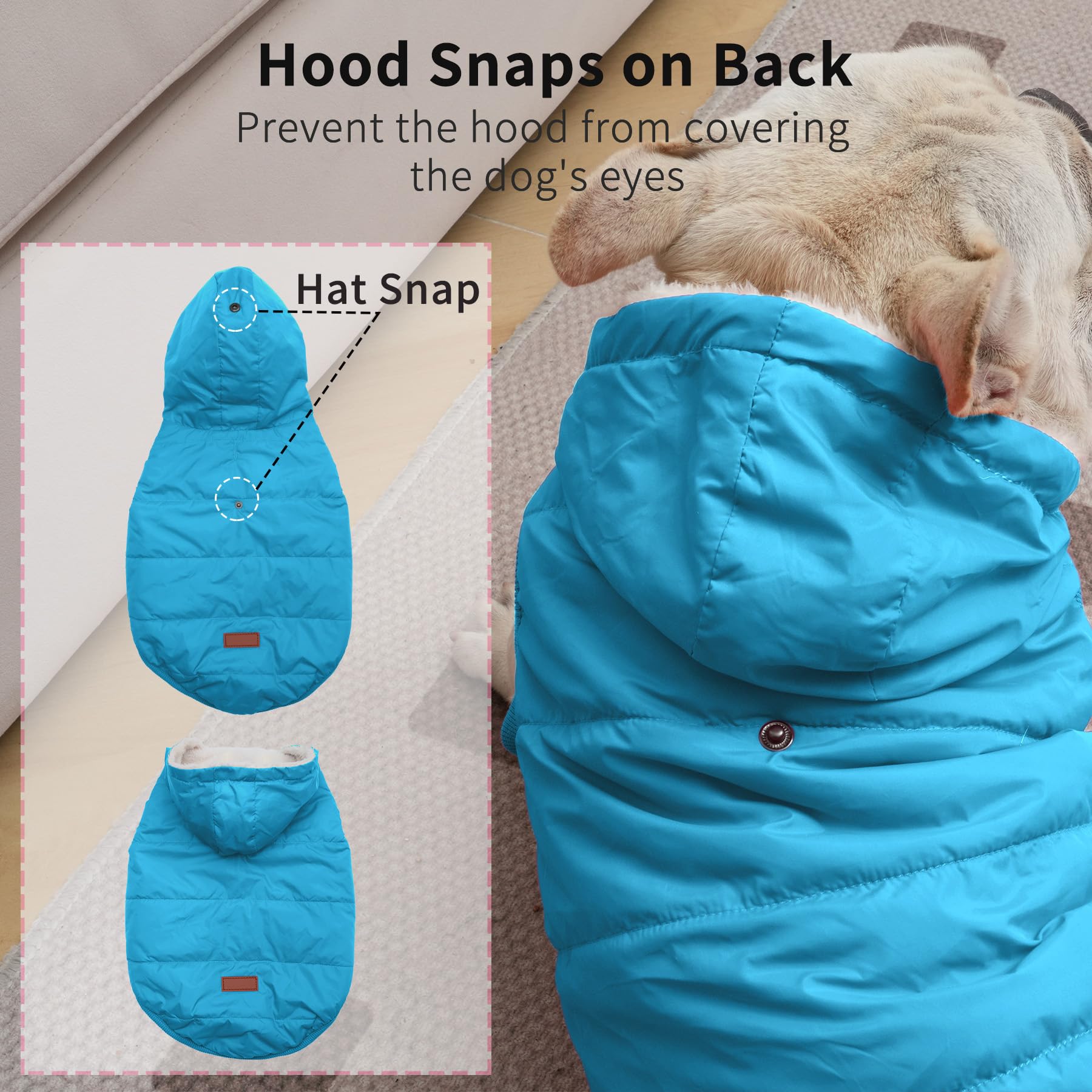 Vecomfy Fleece Lining Extra Warm Dog Hoodie In Winter For Large Dogs Jacket Pet Coats With Hooded,Light Blue Xxl