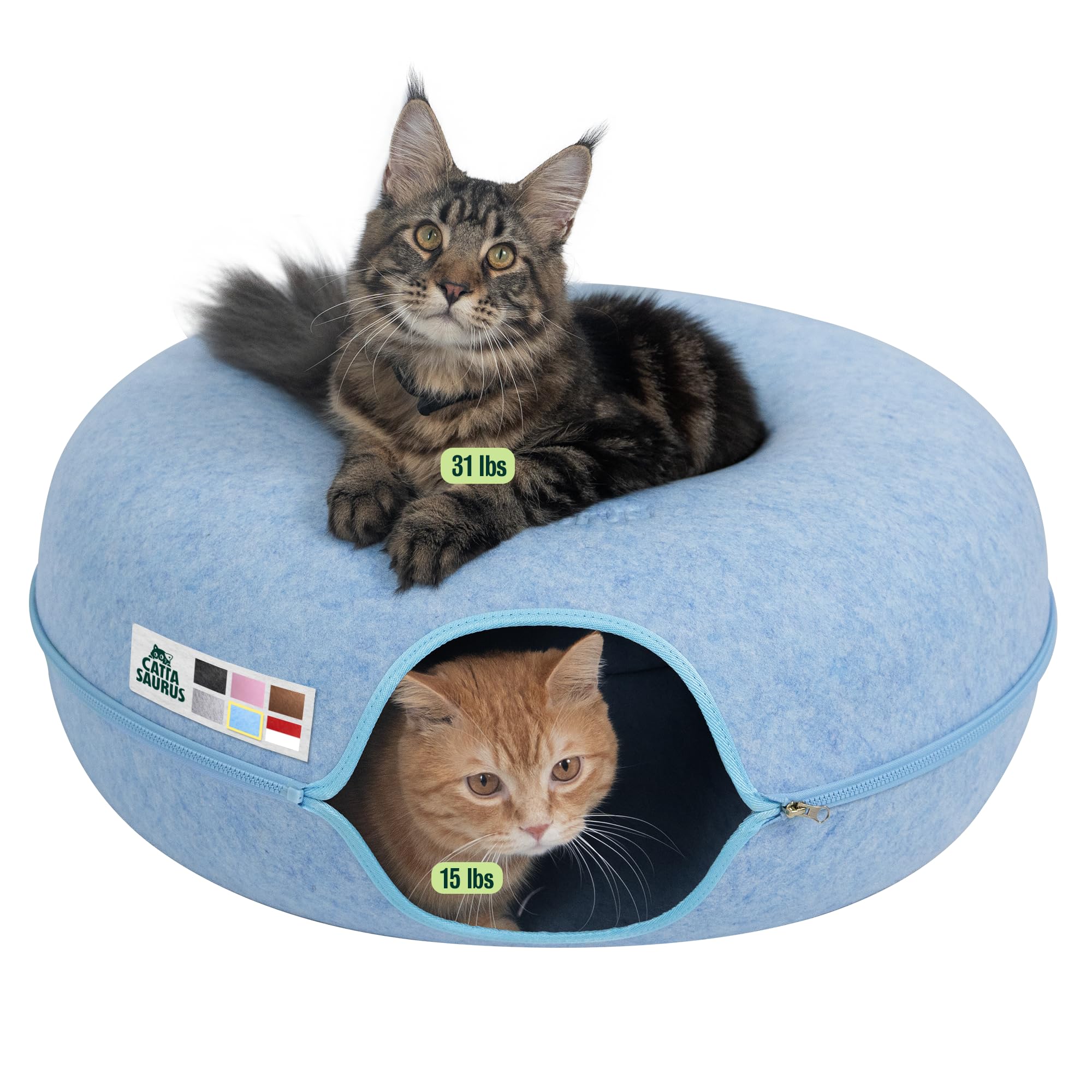 Cattasaurus Peekaboo Cat Cave Donut for Multiple & Large Cats up to 30-45 lbs, 3-in-1 Self Warming Cat Bed, Tunnel & Scratcher f