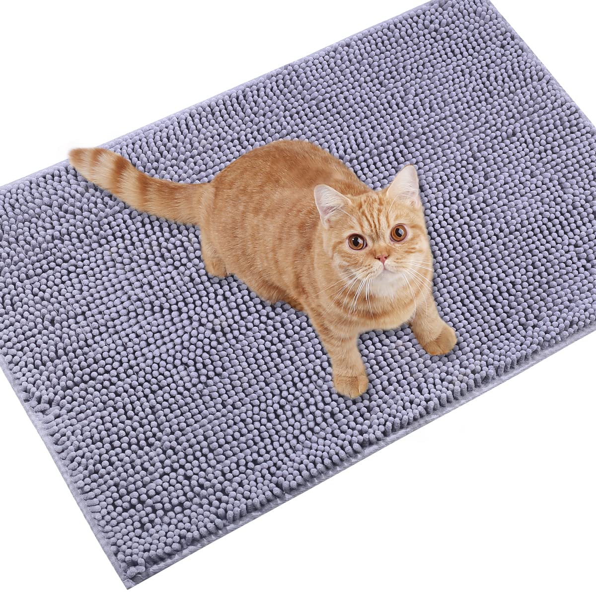 Vivaglory Cat Litter Mat Litter Trapping, 35'× 25' Cat Litter Rug With Waterproof Back, Super Soft For Cat'S Paws, Machine Washable, Grey