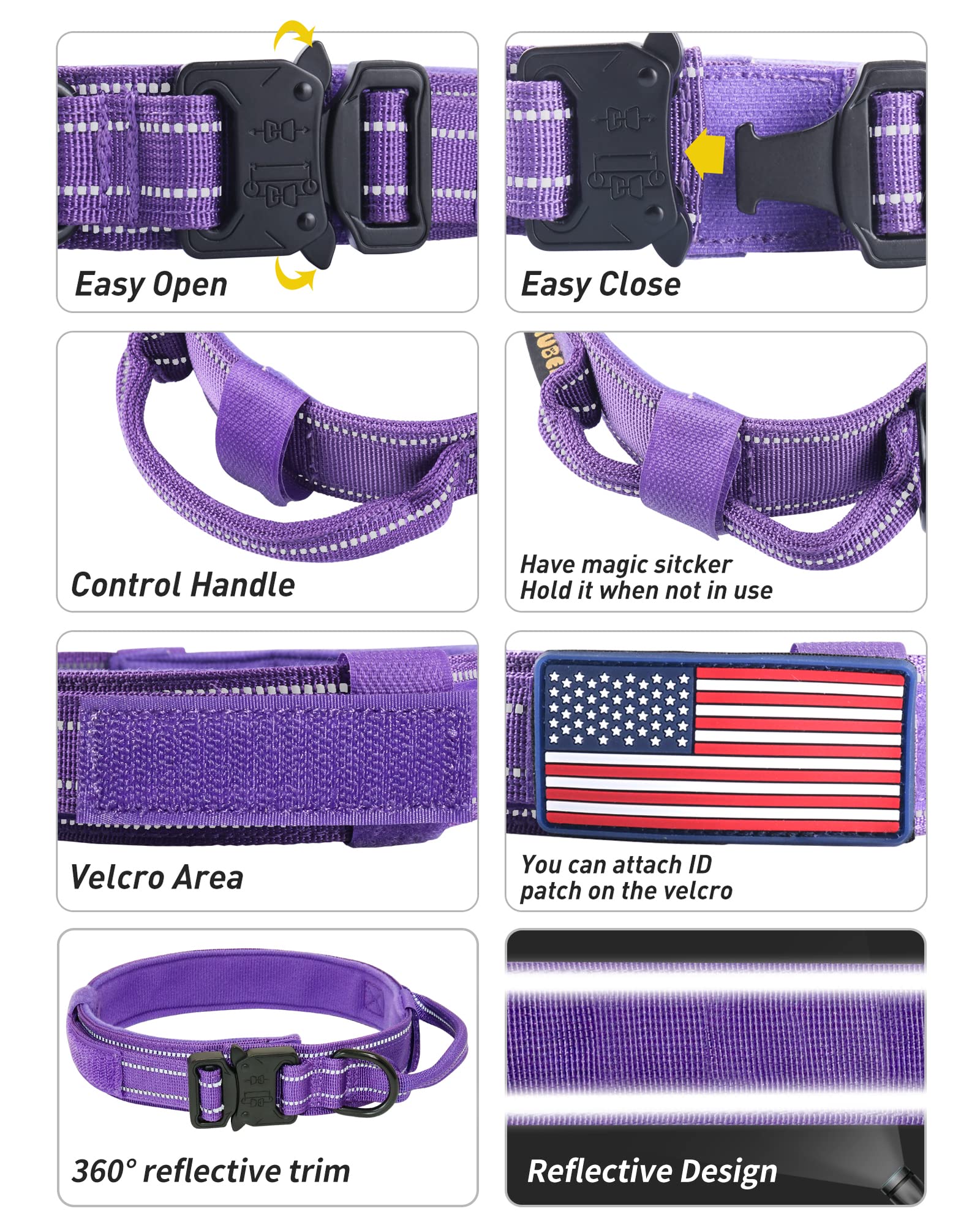 Aubell Reflective Dog Collar, Tactical Dog Collar For Large Dogs, Heavy Duty Dog Collars With Control Handle And Metal Buckle Fo