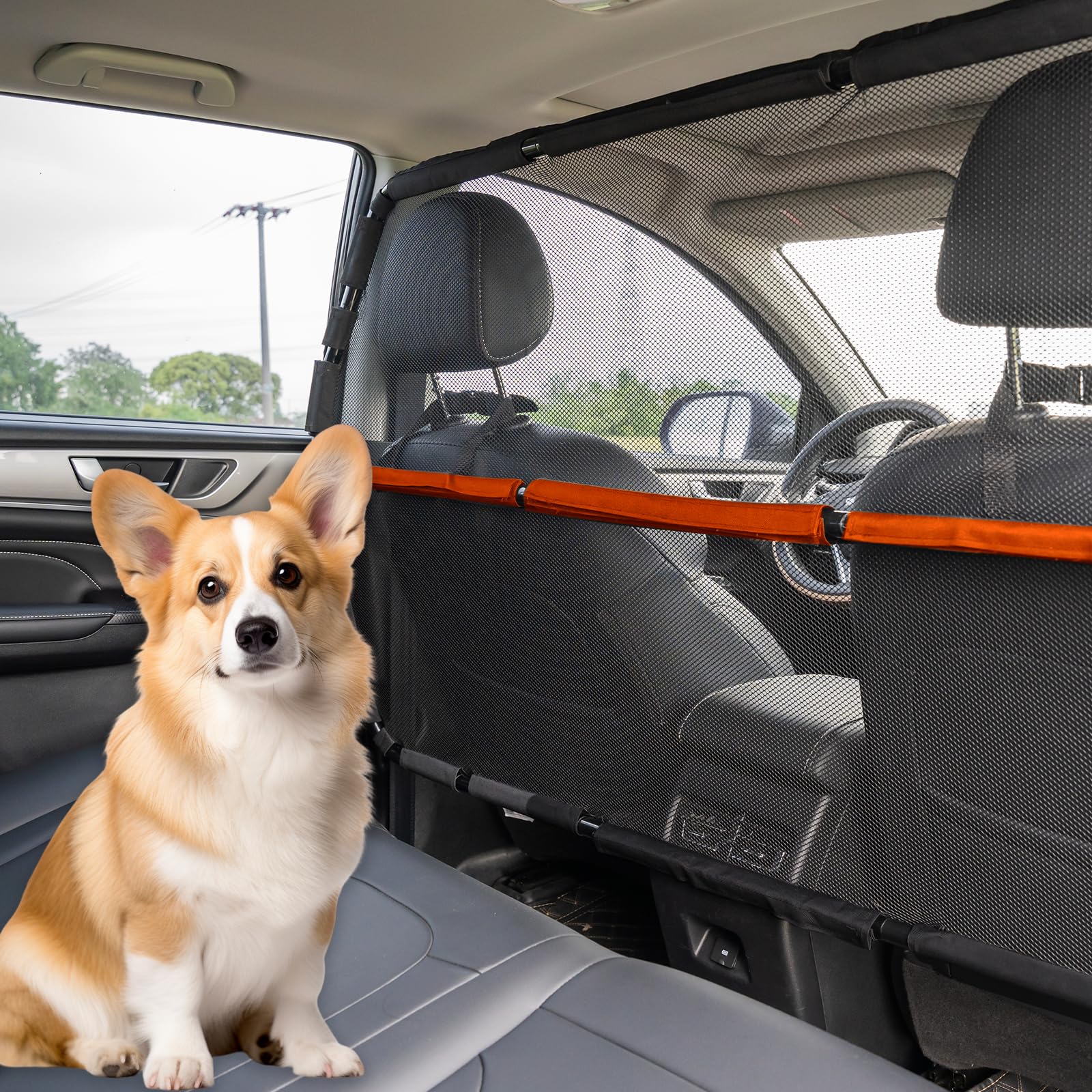 Furggis Dog Car Barrier, 50'' Wide See Through Car Divider Back Seat For Cargo Area,Travel Trunk Backseat Car Net Mesh Separator
