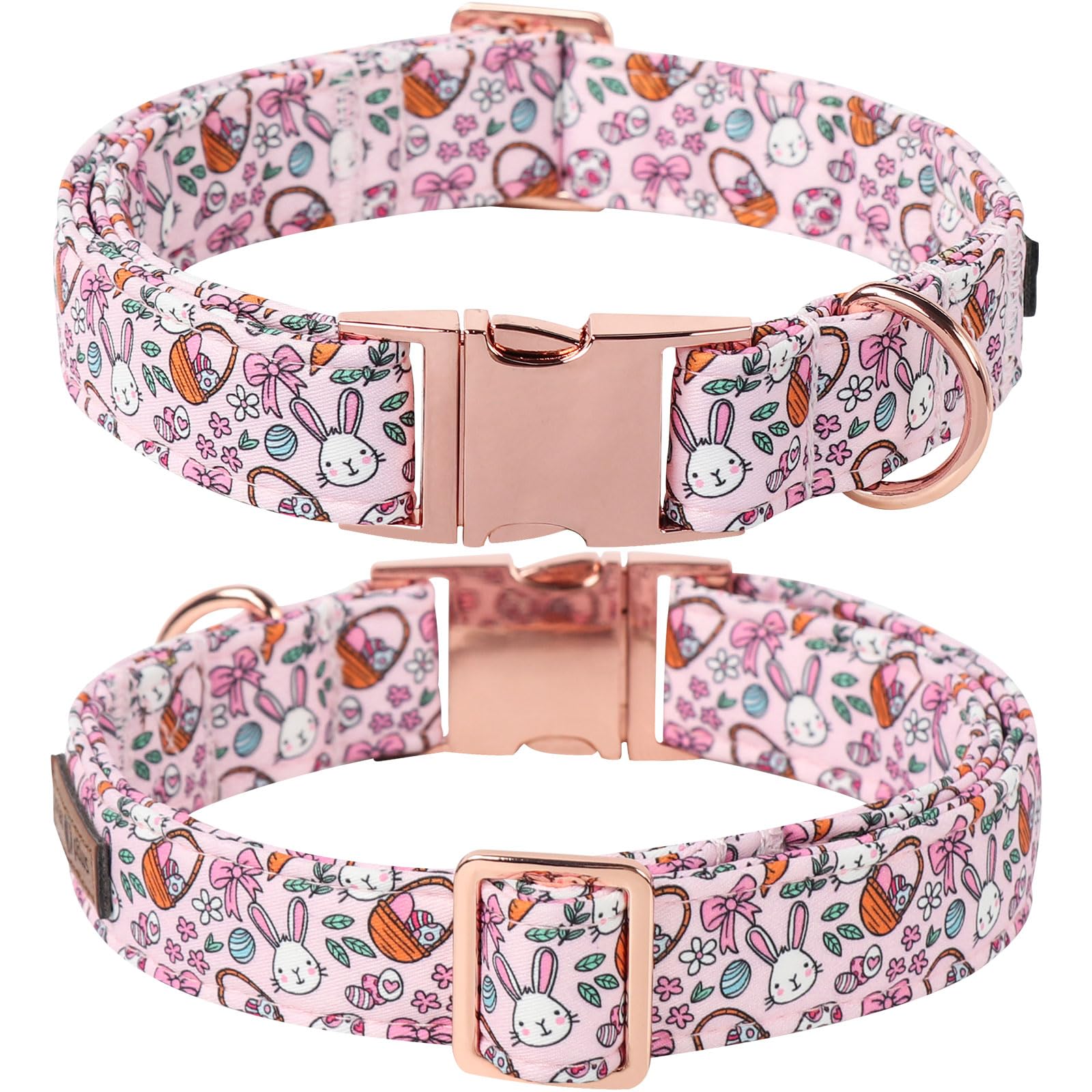 Lionet Paws Easter Dog Collar, Pink Rabbit Dog Collar For Medium Dogs With Bowtie, Adjustable Cotton Eggs Bowtie Pet Collars For
