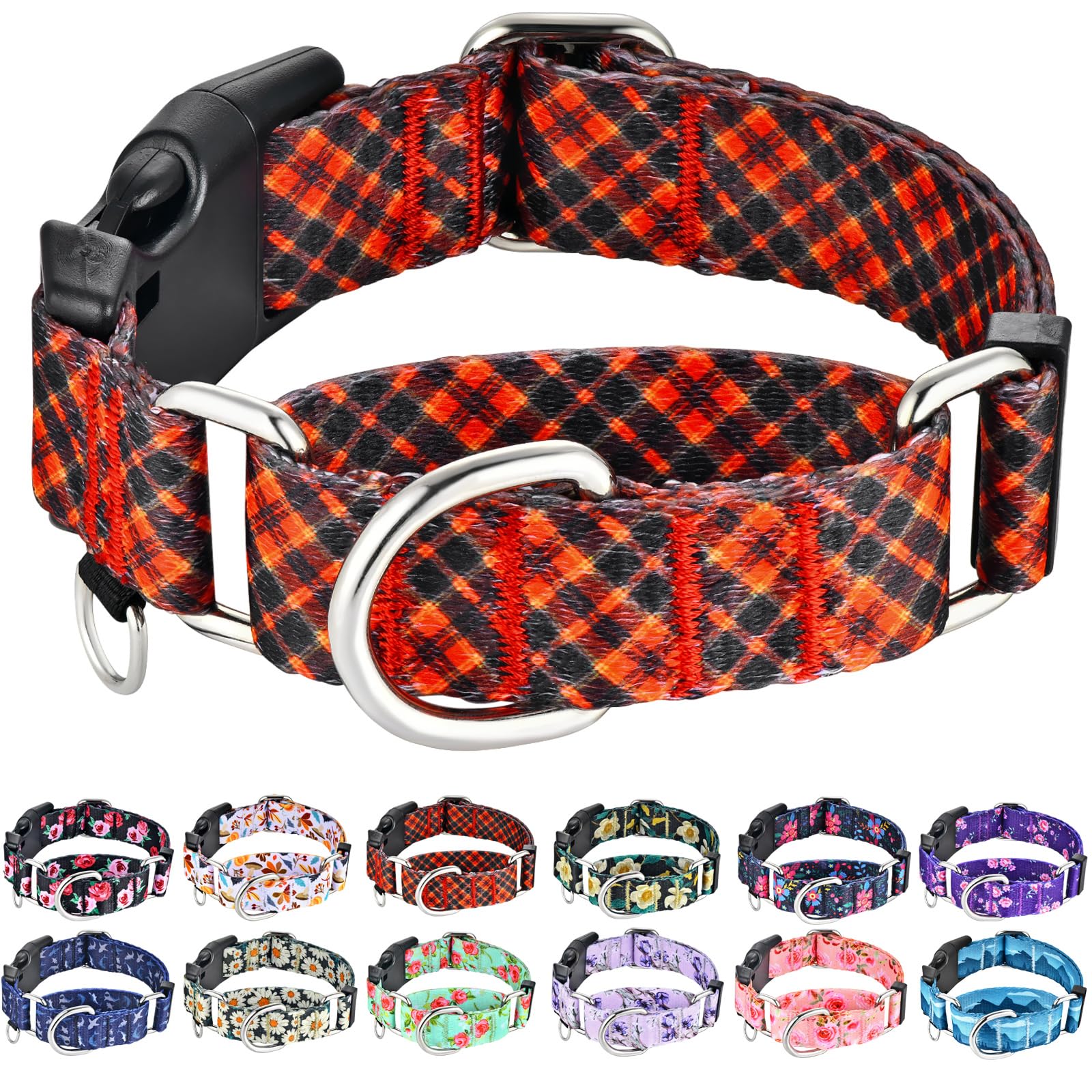 Fidohug Christmas Martingale Collar For Small Dogs Plaid Dog Collars With Buckle Adjustable Soft Nylon Dog Collar (Red Plaid, Sm