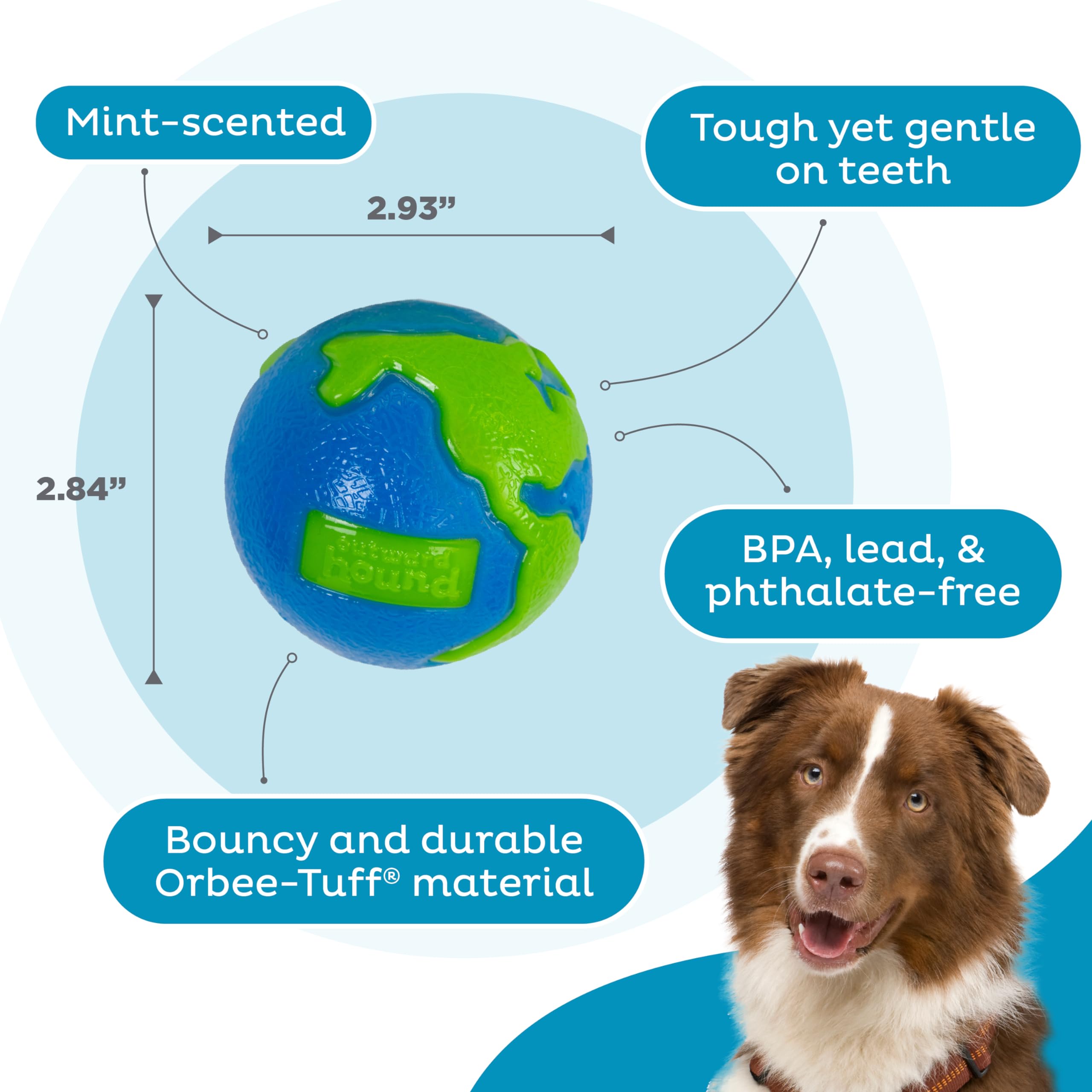 Outward Hound By Planet Dog Orbee-Tuff Planet Ball Blue/Green Treat-Dispensing Dog Toy, Medium