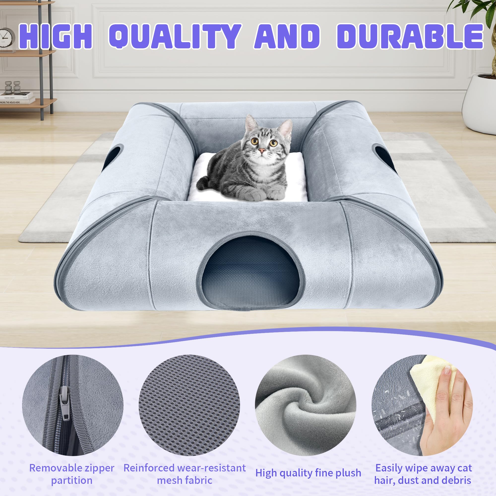 Moysoon Indoor Cat Cave Bed,Sturdy And Scratch Resistant Removable Cat Tunnel Bed With Removable Soft Pad, Suitable For Small Ca