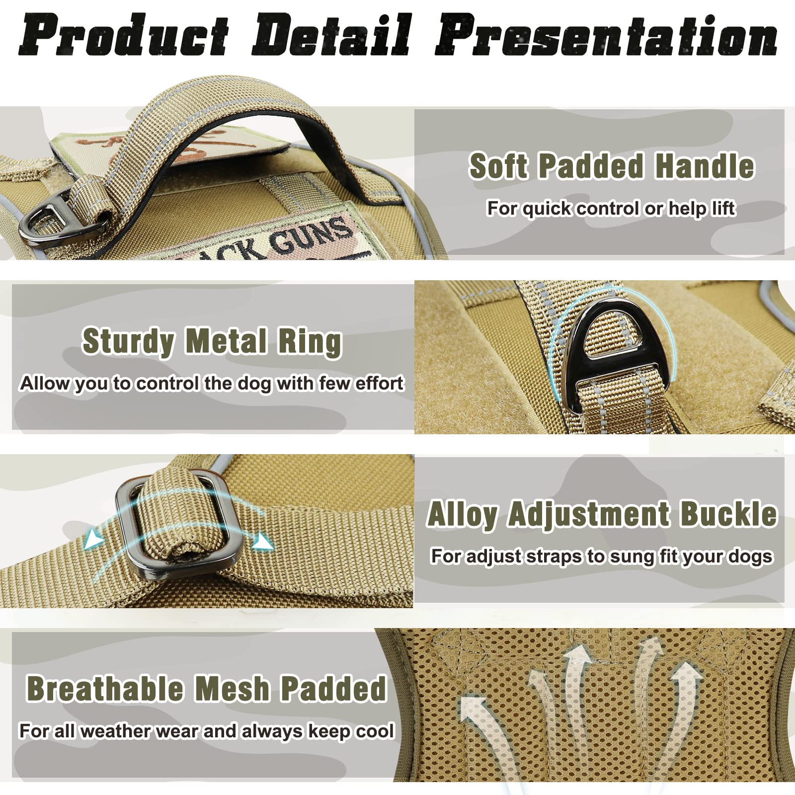 Salfse Tactical Dog Harness Small, Military K9 Puppy Vest Harness, No Pull Outdoor Training Xs Dog Harness With Handle