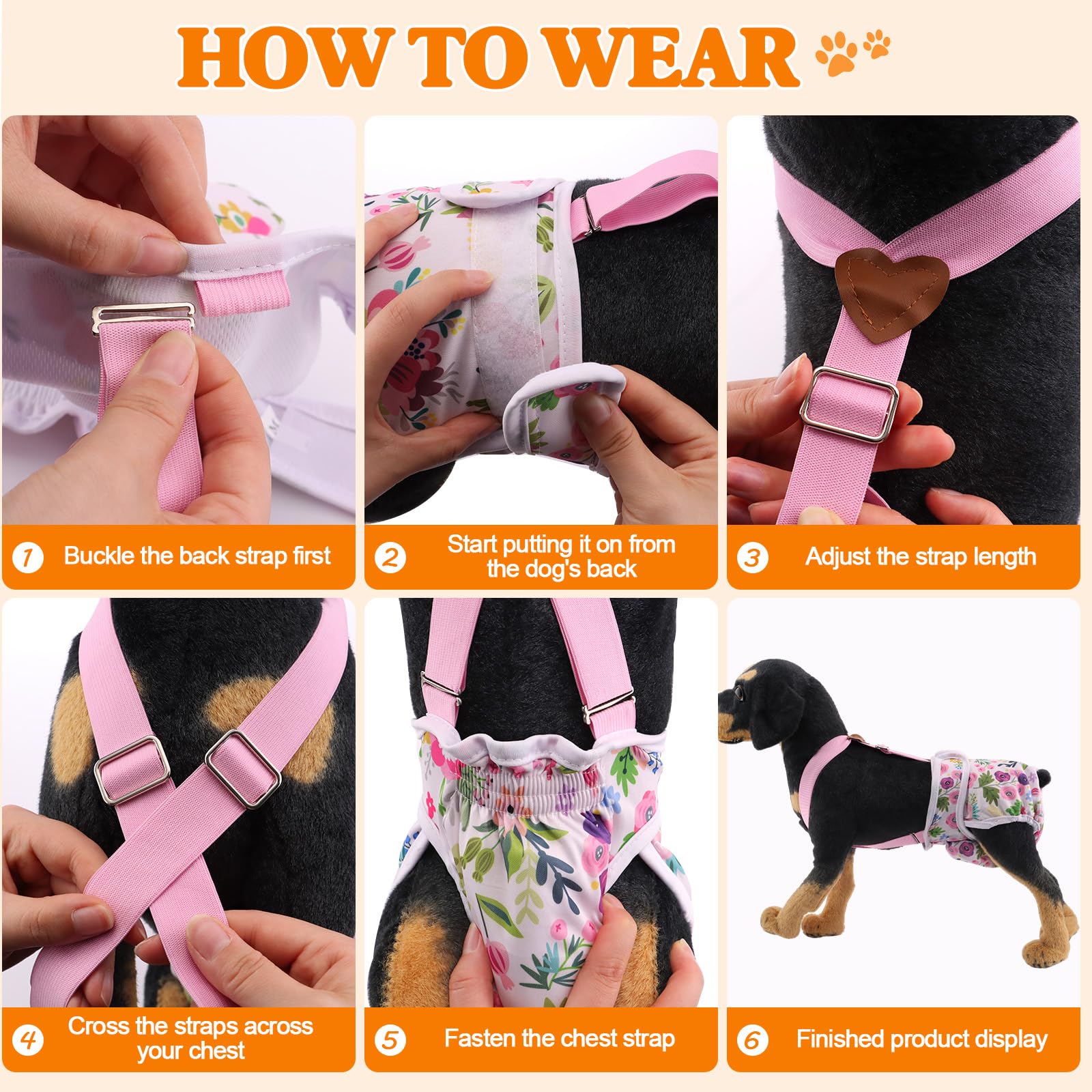 3 Pack Washable Female Dog Diaper,Reusable Fixed Doggie Diapers Super Absorbent Leakproof For Small Medium Large Dog In Heat Cyc