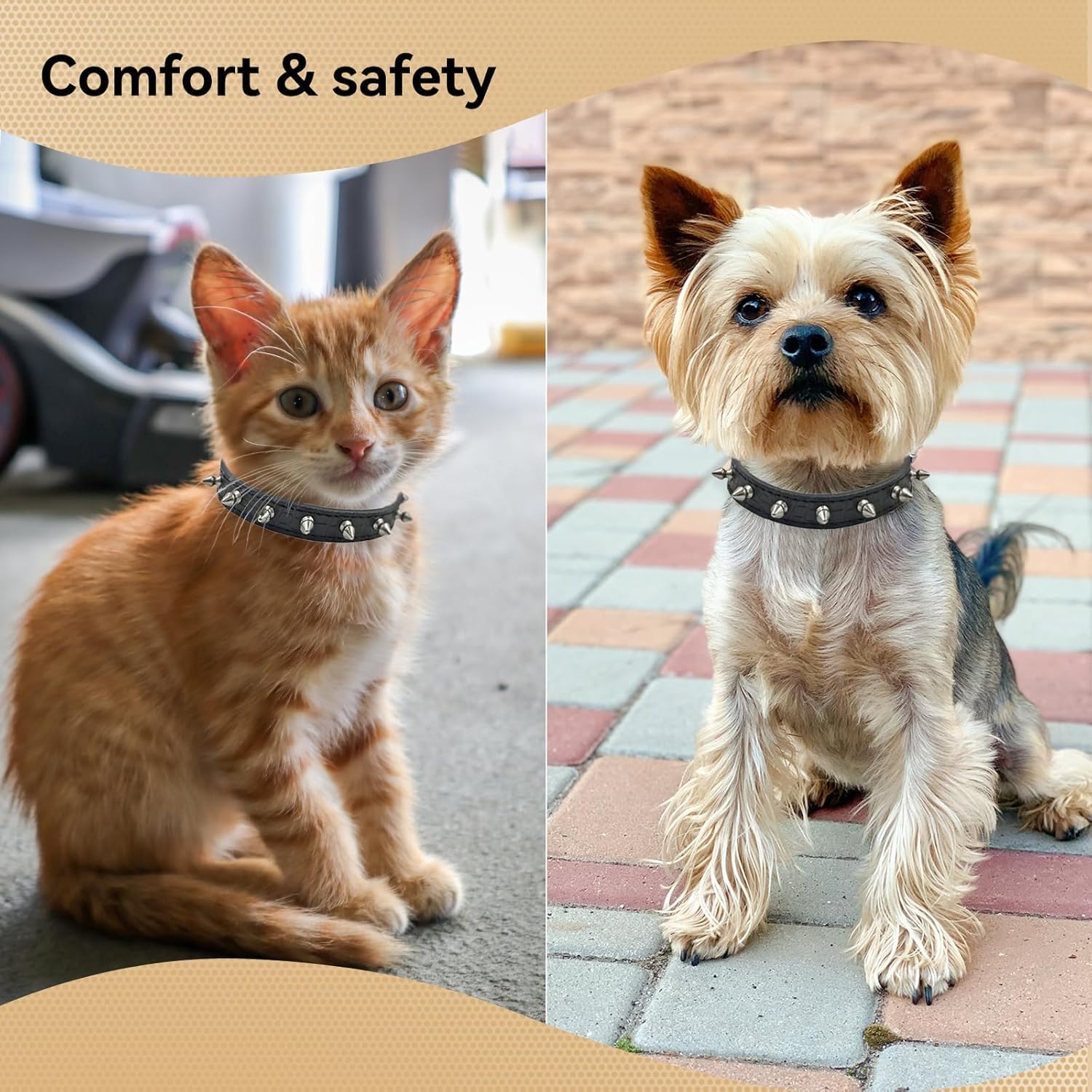 Spiked Collar For Dogs, Spike Cat Collars Pu Leather Studded Spiky Puppy Collars For Xs Small Dogs Kitten Male Pets Like Chihuah