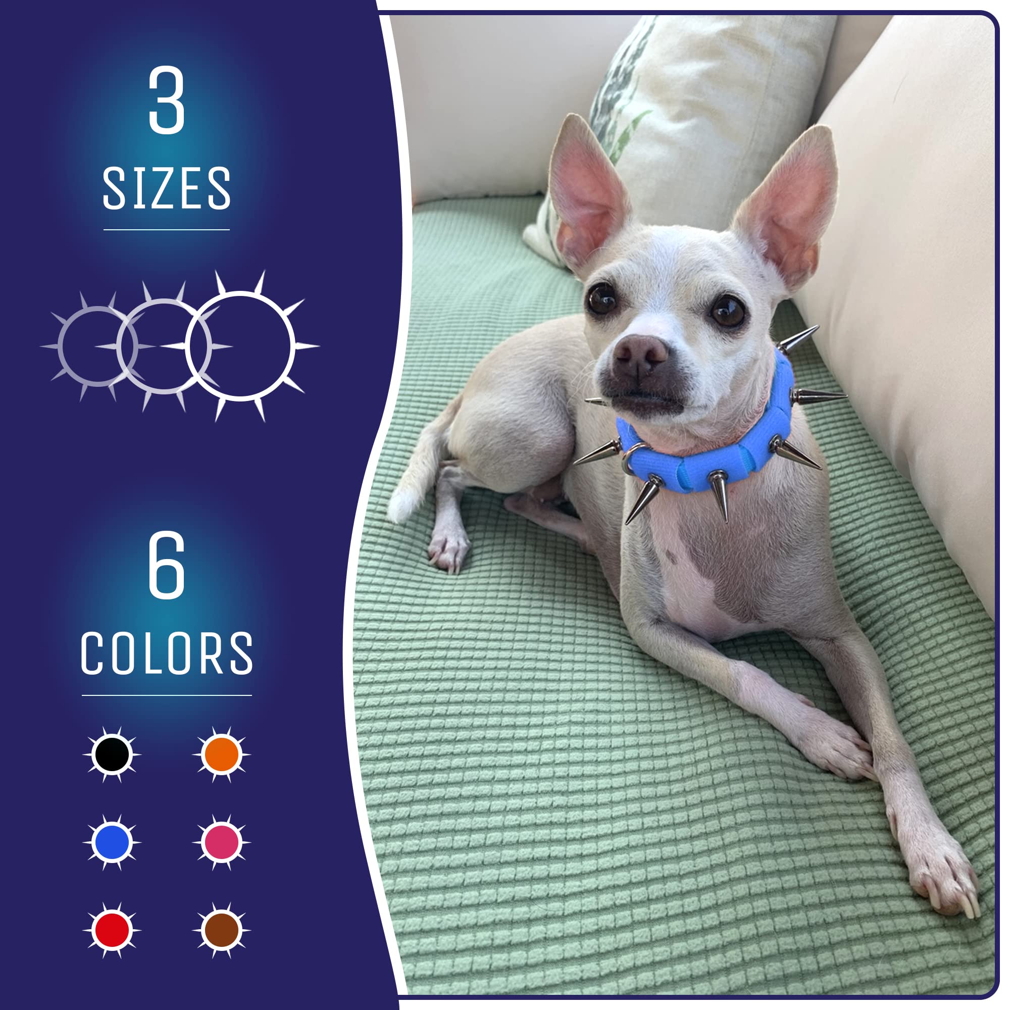 Coyotecollar Spiked Dog Collar - Blue Small Spike Collar For Dogs, Adjustable Spiked Collar, Studded Dog Spike Collar, And Coyot