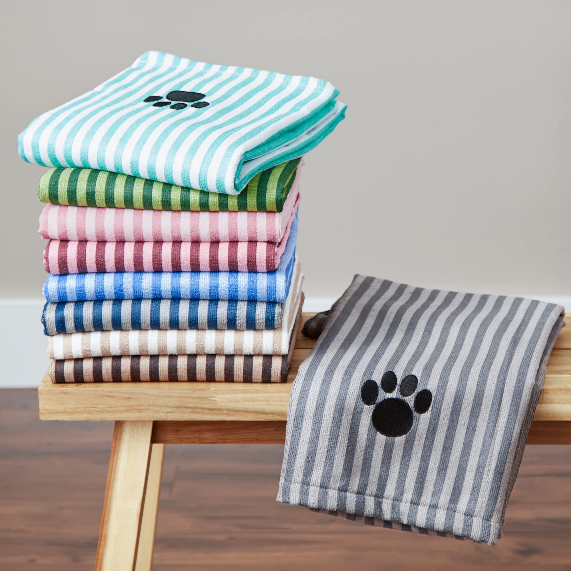 DII Design Embroidered Pet Towel, 44 x 27.5, Striped Blue