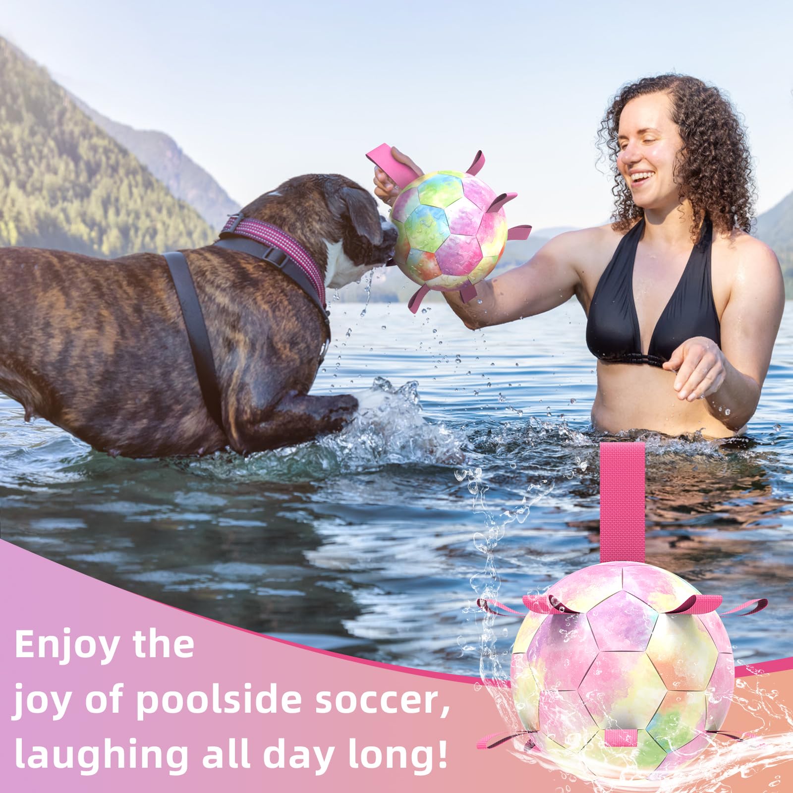 Qdan Dog Toys Soccer Ball With Straps,Gradient Interactive Dogs Toys For Tug Of War, Puppy Birthday Gifts,Water Toy Durable Dog
