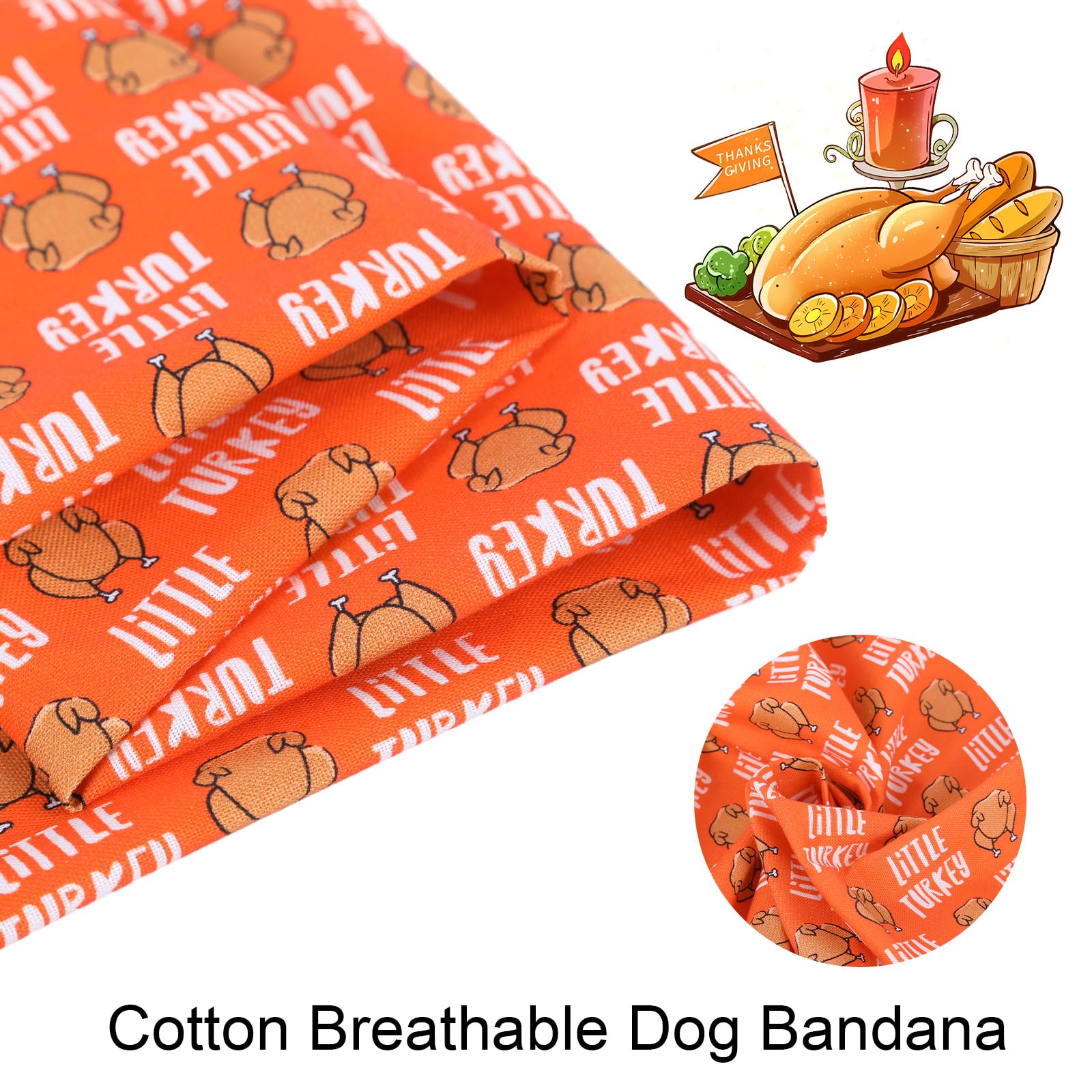 Aring Pet Thanksgiving Dog Bandana Cotton Turkey Dog Bandanas, Comfortable Orange Turkey Pet Scarf Triangle Bibs For Small To La