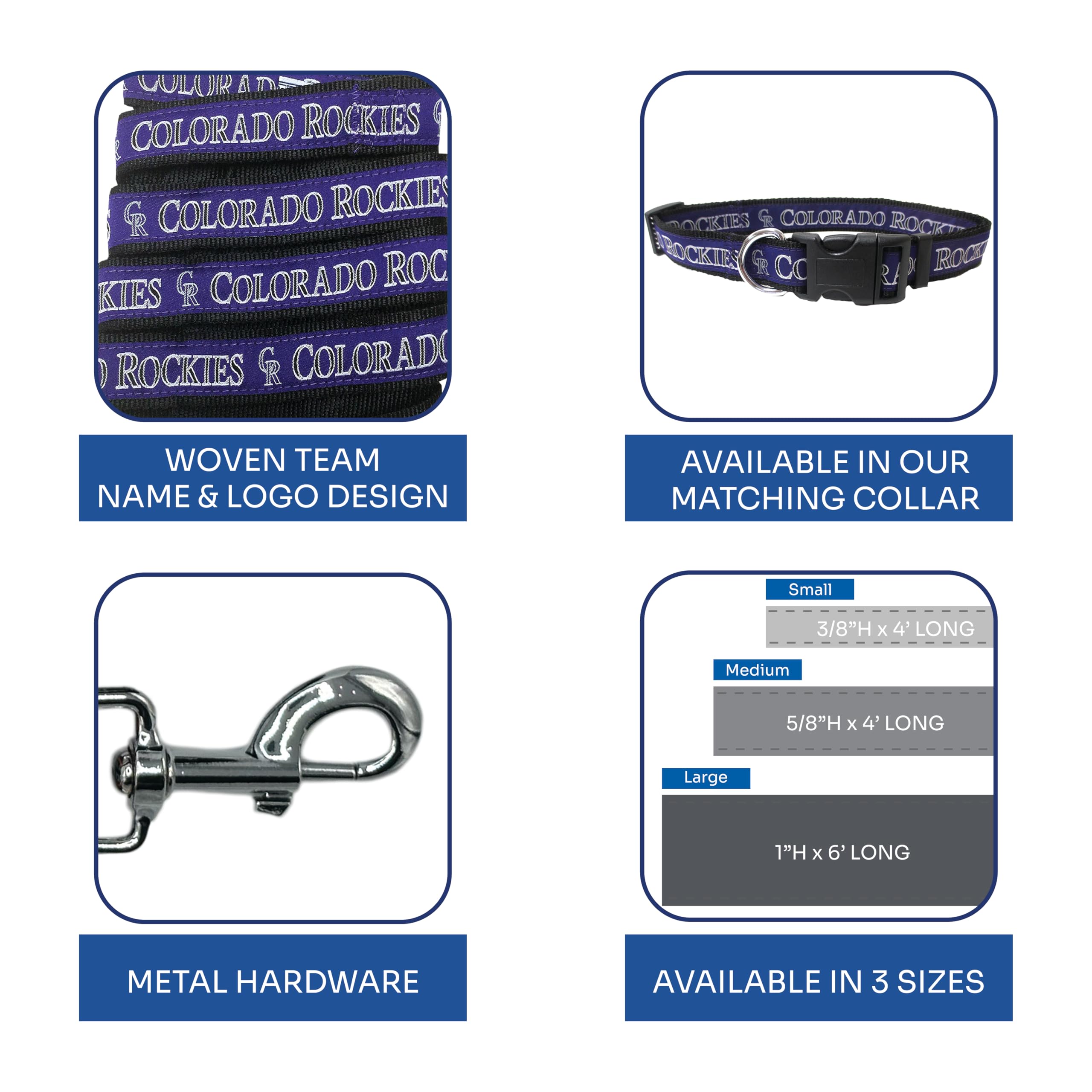 Mlb Pet Leash, Large, Colorado Rockies Dog Leash, Baseball Team Leash For Dogs & Cats. A Shiny & Colorful Dog & Cat Leash With E