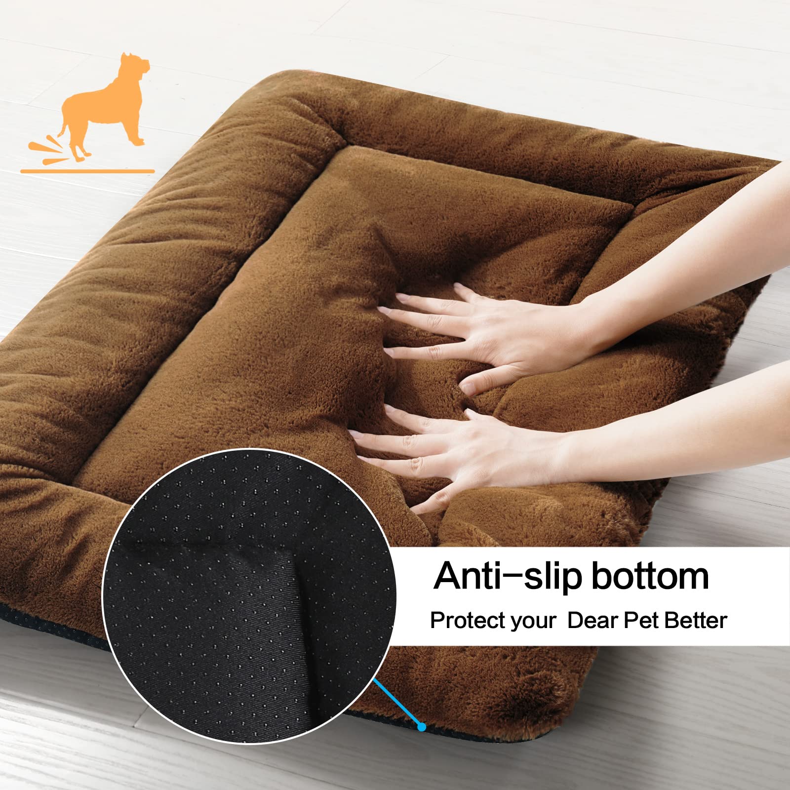 VERZEY Dog Bed - Ultra Soft Faux Fur Crate Pad for Medium Dogs, 30" x 19", Brown, Machine Washable, Anti-Slip