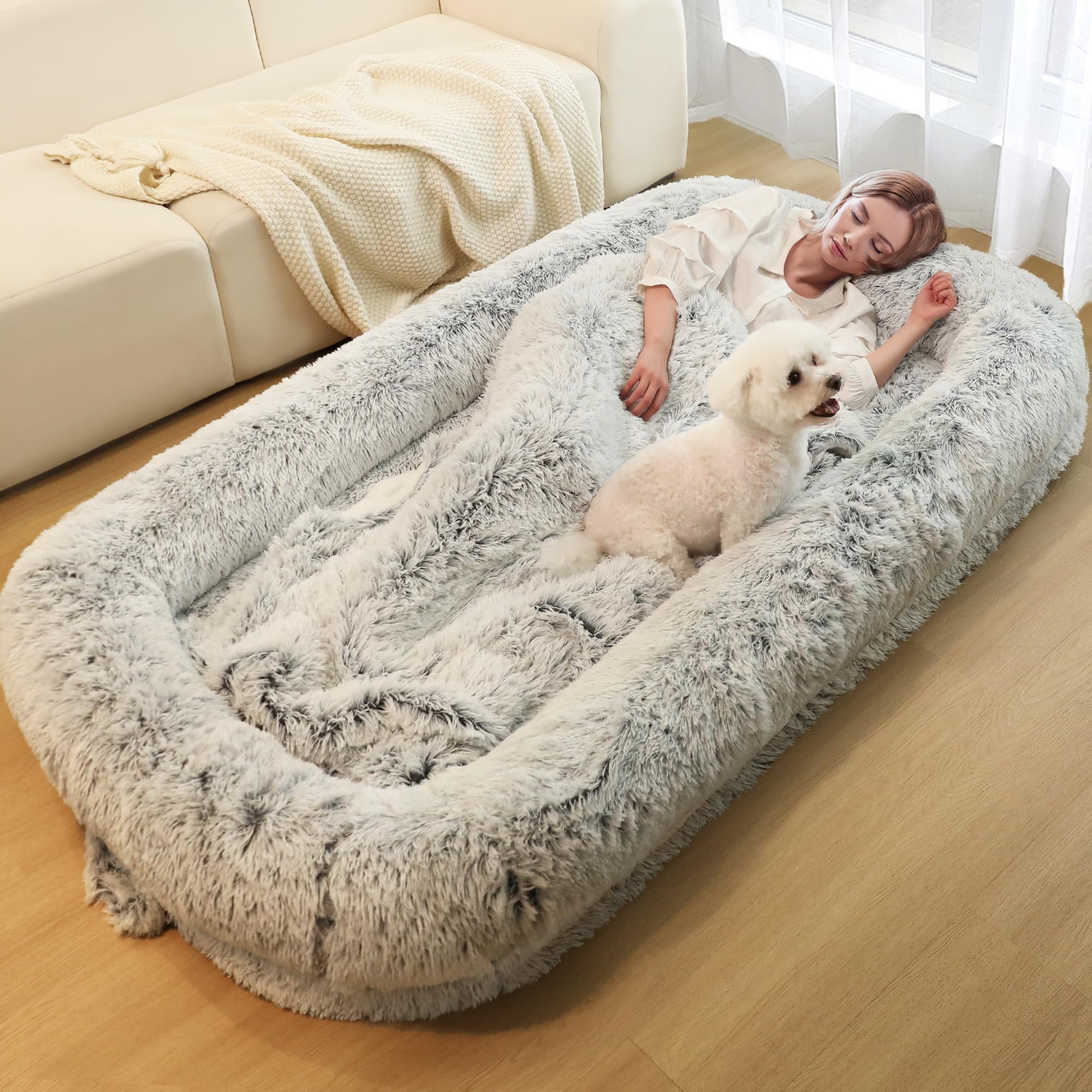 Murago Human Dog Bed For Adults, 40 X 10 X 71 Long Human Size Dog Bed, Removable Cover, Orthopedic Design, Light Grey