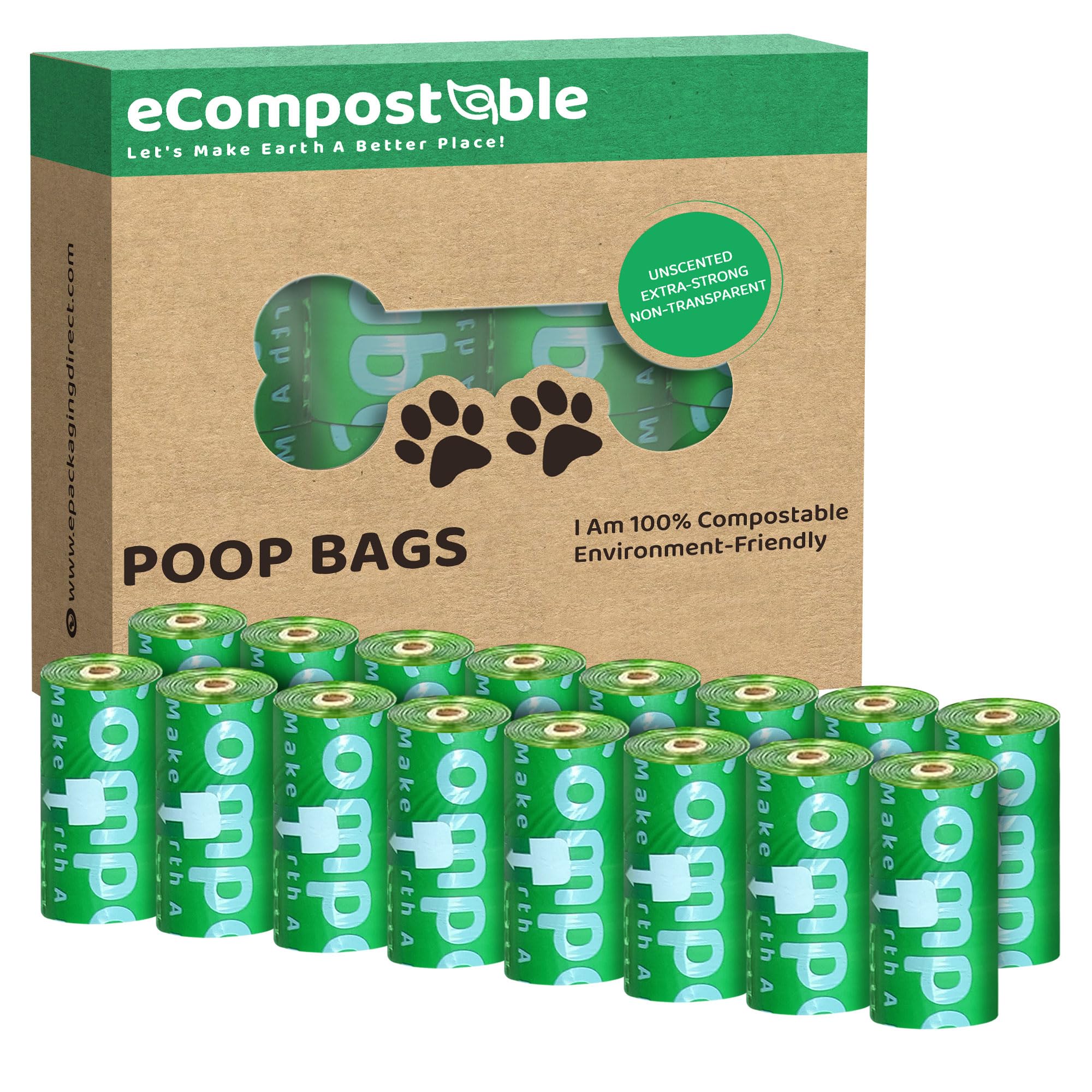eCompostable Eco-Friendly Poop Bags Compostable Cat Poop Bags - 240 Count (16 Roll) Unscented, Leak-Proof, Compostable Waste Bag