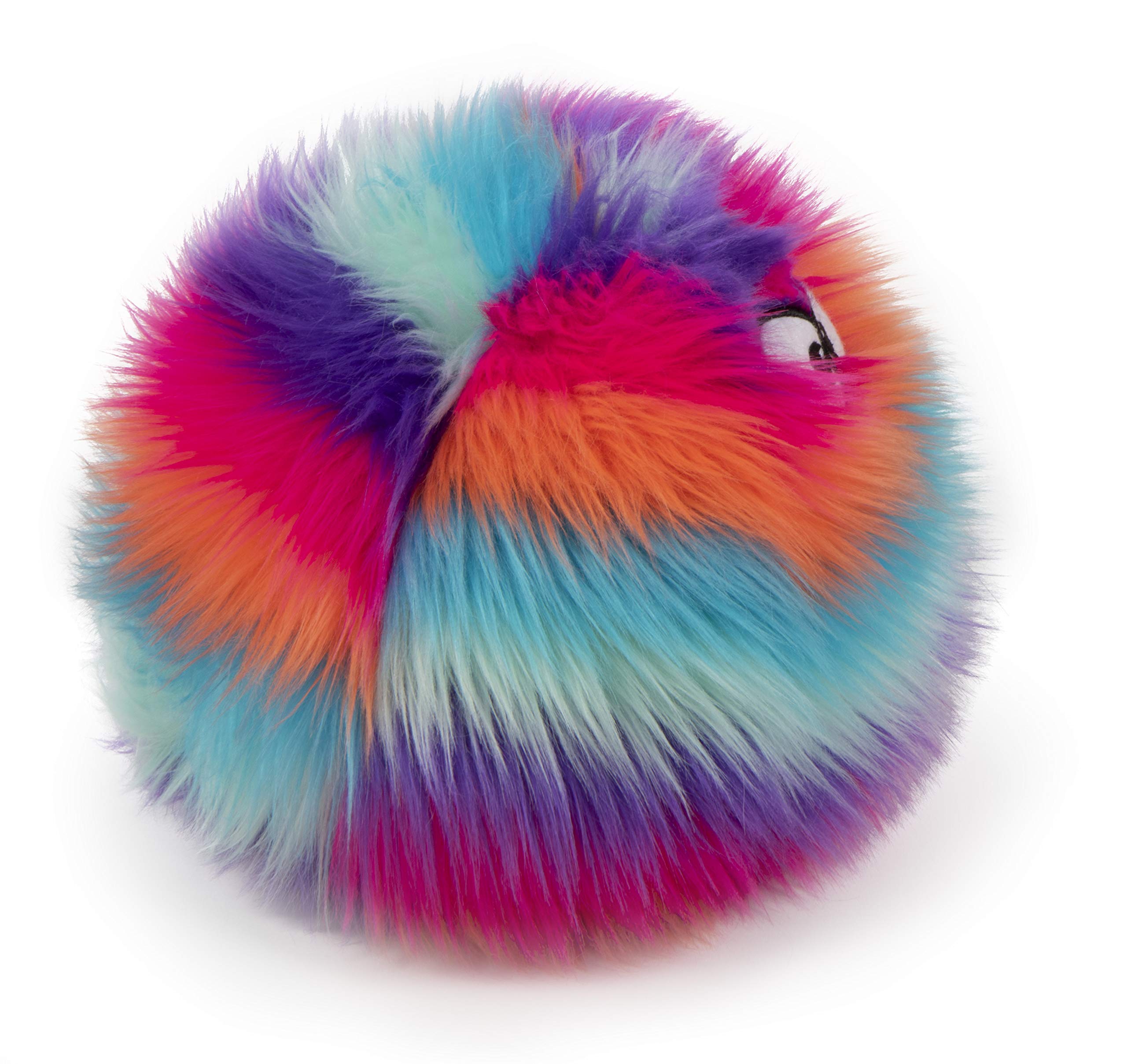 goDog Furballz Squeaky Plush Ball Dog Toy, Chew Guard Technology - Cool Rainbow, Large