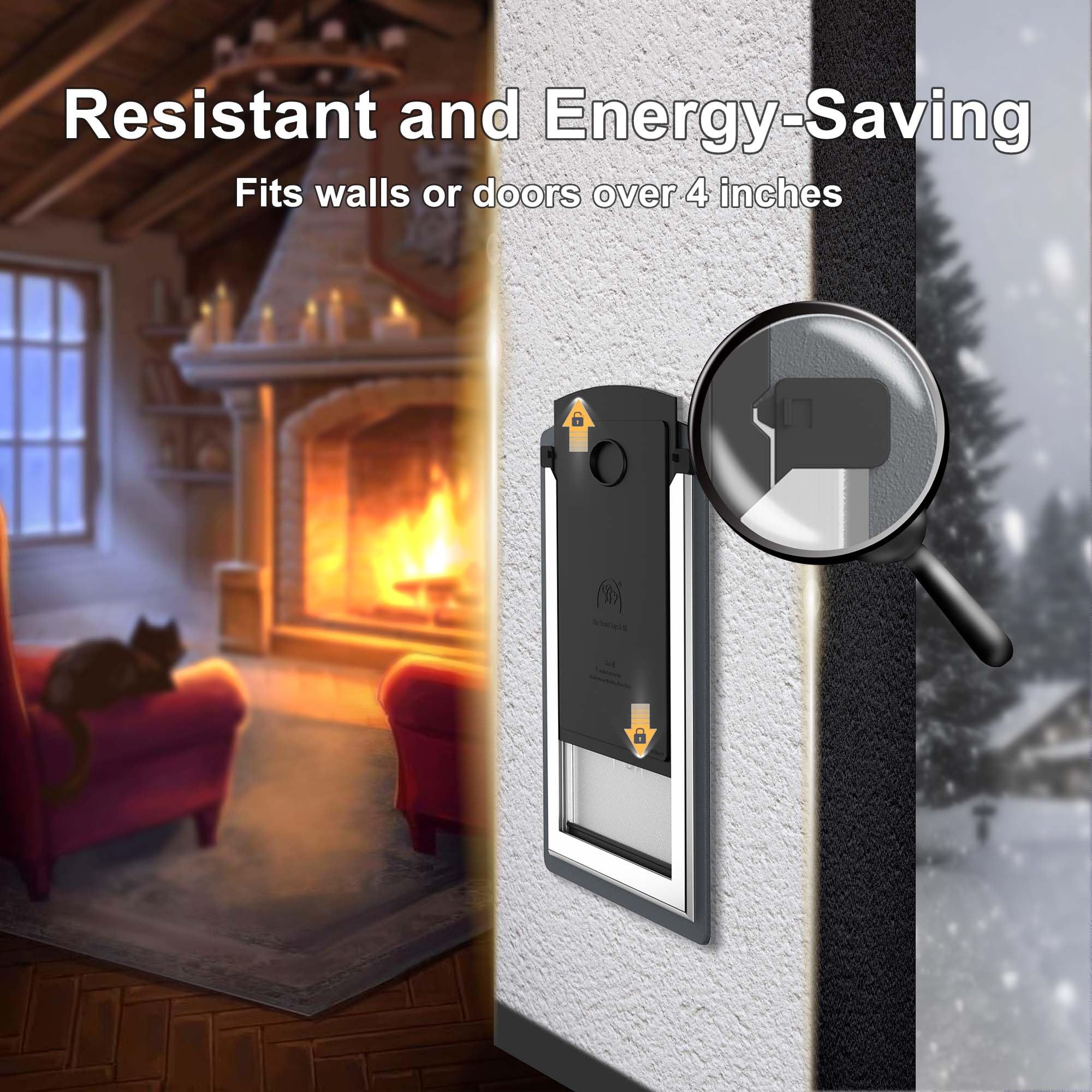 FreeStanding Large Dog Door for Wall, Steel Frame, Telescoping Tunnel, Smoky Gray, Model FRLS100-2S-2S, Easy Install, Up to 100LBS