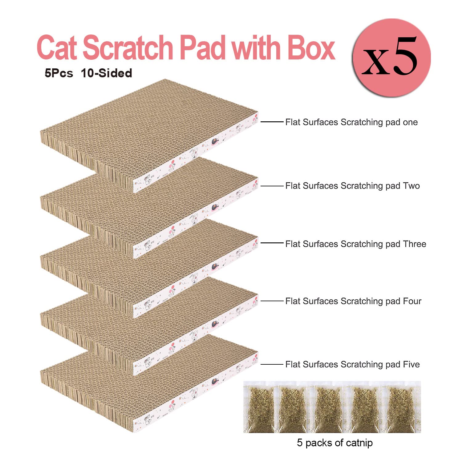 5 Packs In 1 Cat Scratch Pad With Box, Cat Scratcher Cardboard,Reversible,Durable Recyclable Cardboard, Suitable For Cats To Rest, Grind Claws And Play With Scratch Box