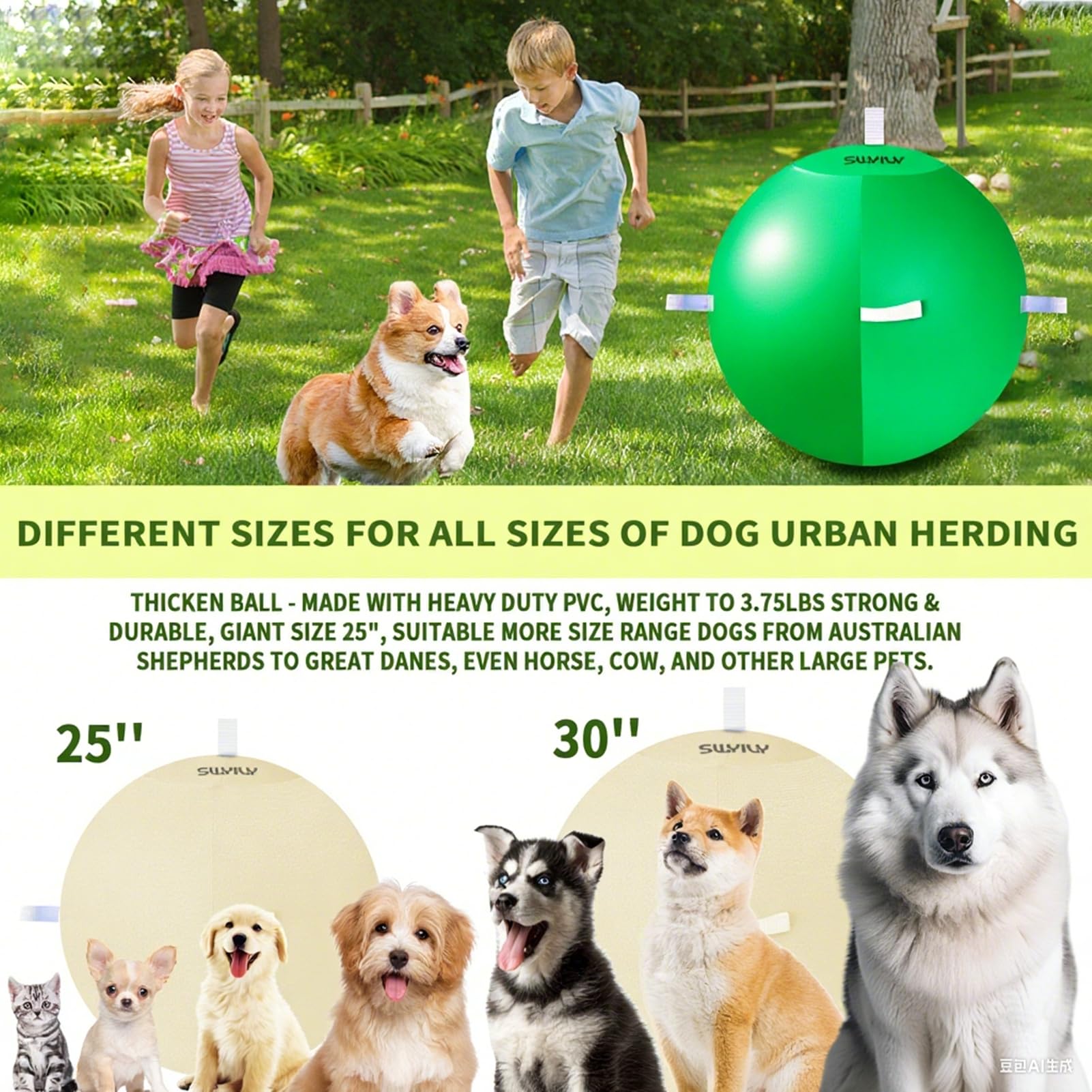 SWYIVY 25 Herding Ball for Dogs Blue Heelers with 2 Chew Straps Covers - Extra Large Giant Horse Ball for Large Breeds Play