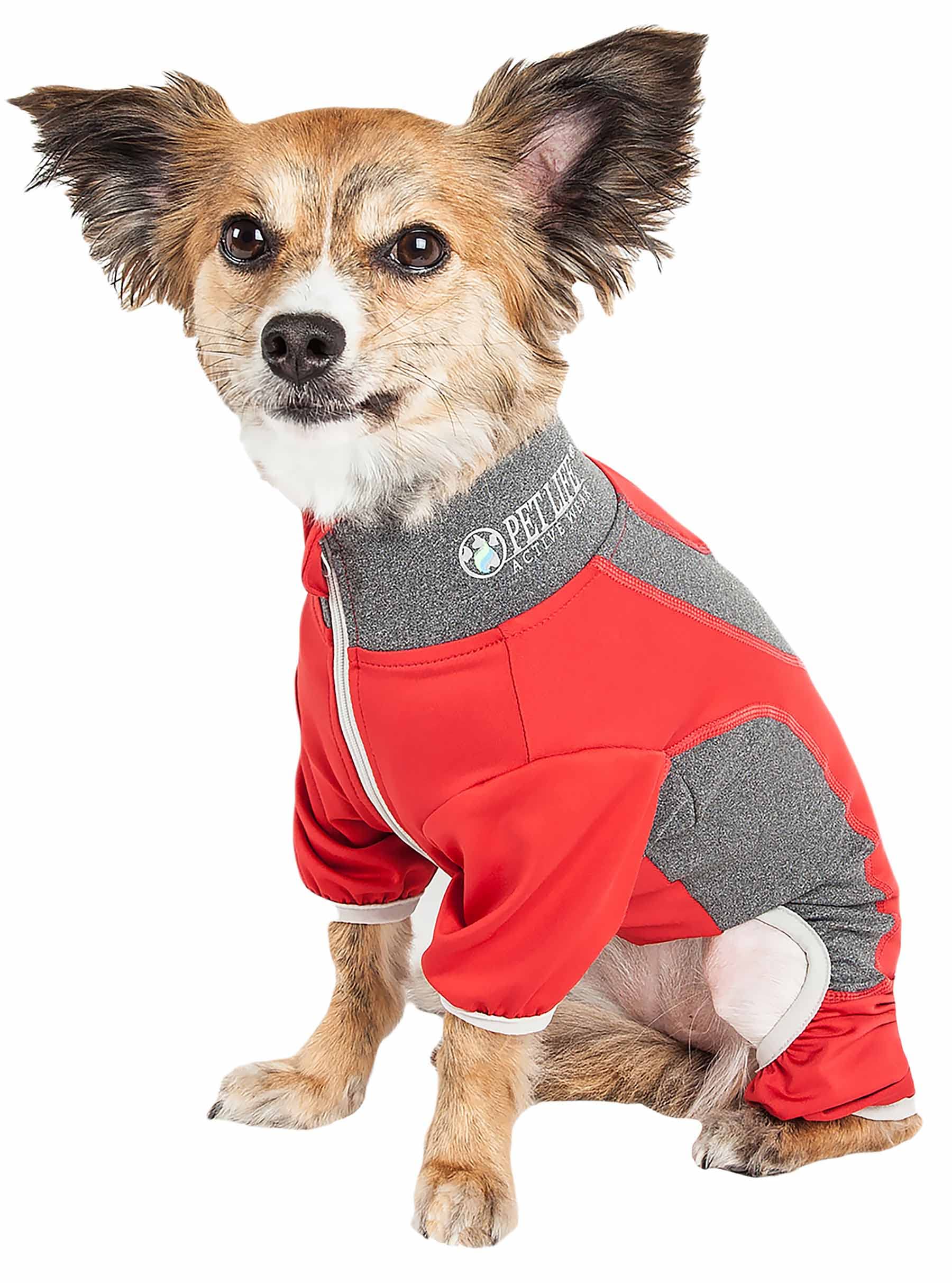 Pet Life ?Active 'Warm-Pup' Heathered Performance 4-Way Stretch Two-Toned Full Body Warm Up, X-Large, Red