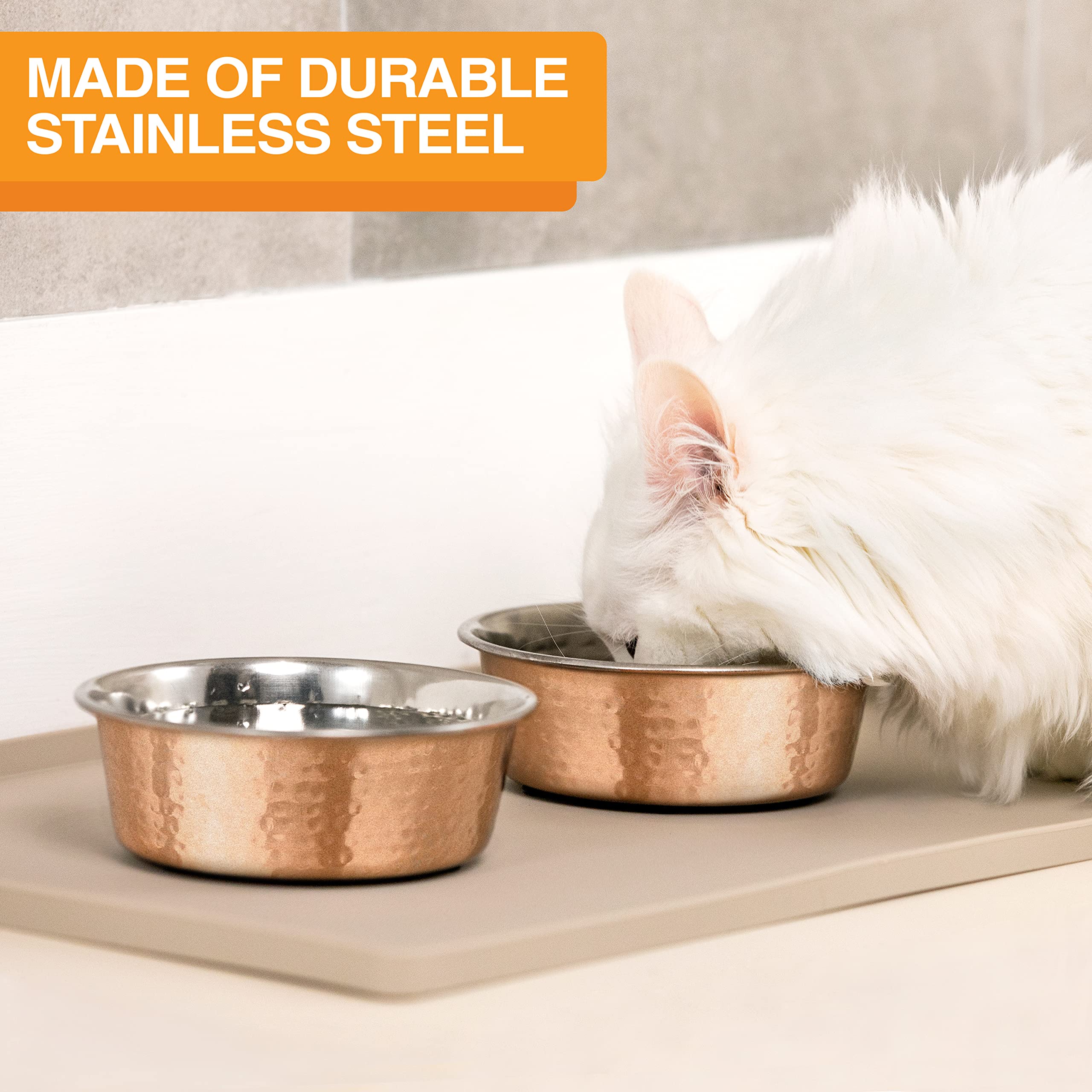 Neater Pet Brands Hammered Decorative Designer Bowls - Luxury Style Premium Dog and Cat Dishes (Medium, Copper)