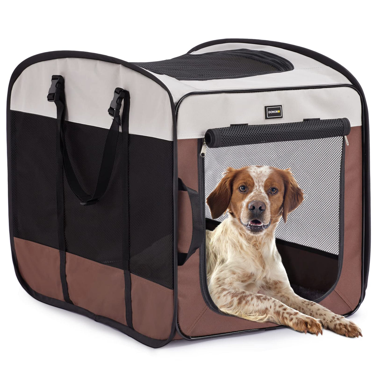 Donoro Dog Kennels And Crates For Medium Dogs, Portable Pop Up Indoor Pet Cage With Sturdy Wire Frame, Collapsible Travel Crate 