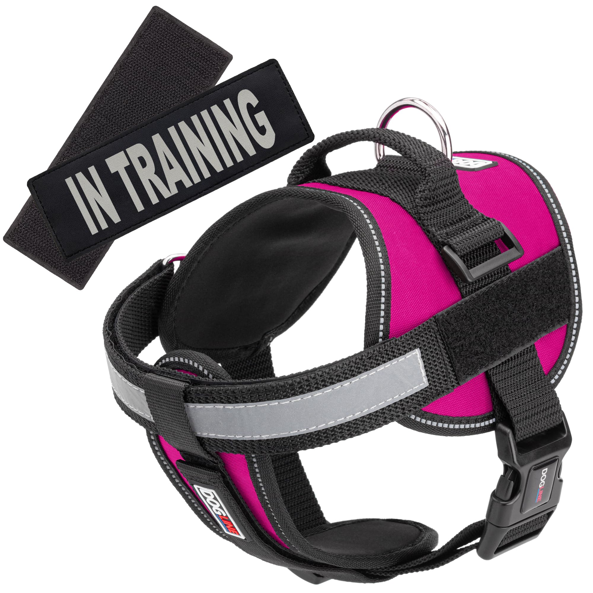 Dogline Vest Harness For Dogs And 2 Removable In Training Patches, Medium/22 To 30', Pink