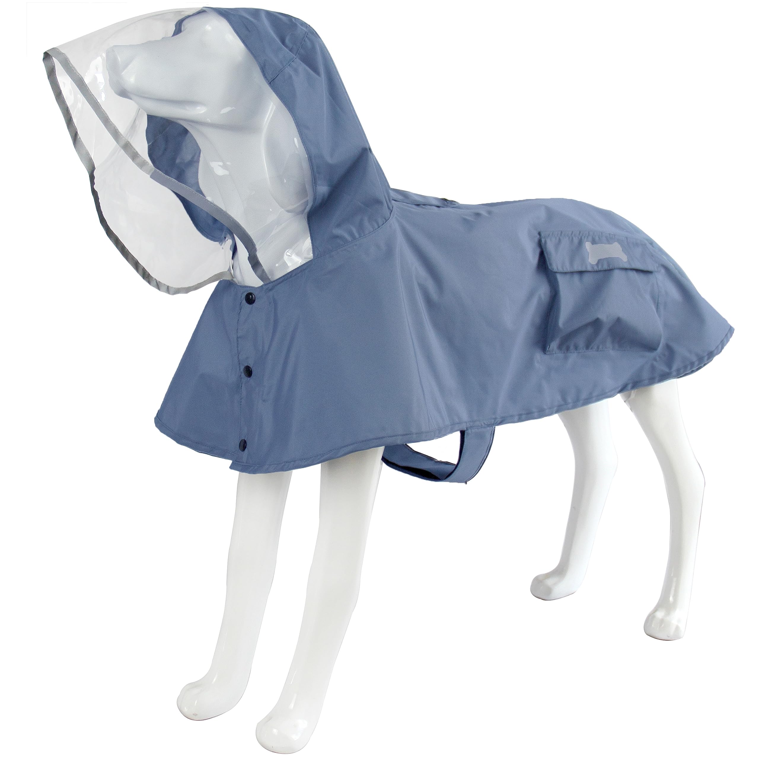 Waterproof Dog Raincoat, Adjustable Reflective Lightweight Pet Rain Clothes With Poncho Hood(Medium, Blue&Grey)