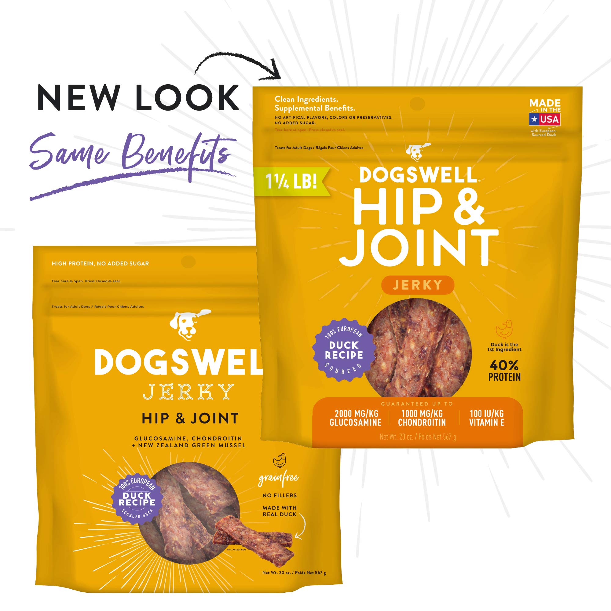 Dogswell Jerky Hip and Joint Dog Treats Grain Free Made in USA Only, Glucosamine and Chondroitin, 20 oz Duck