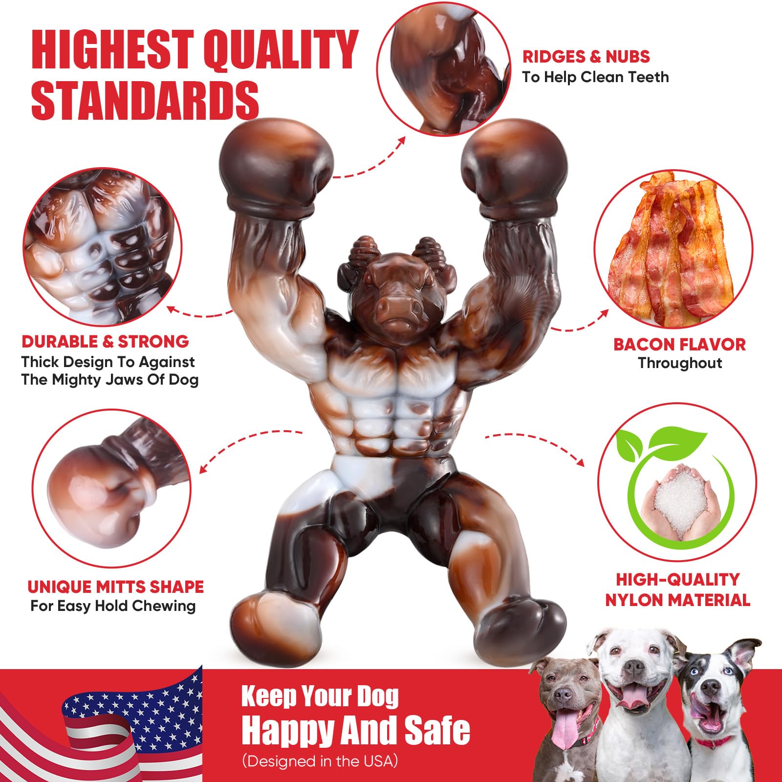 Zinbo Dog Toys For Aggressive Chewers, Indestructible Dog Toys, Tough Dog Toys For Aggressive Chewers Medium/Large Breed, Real B