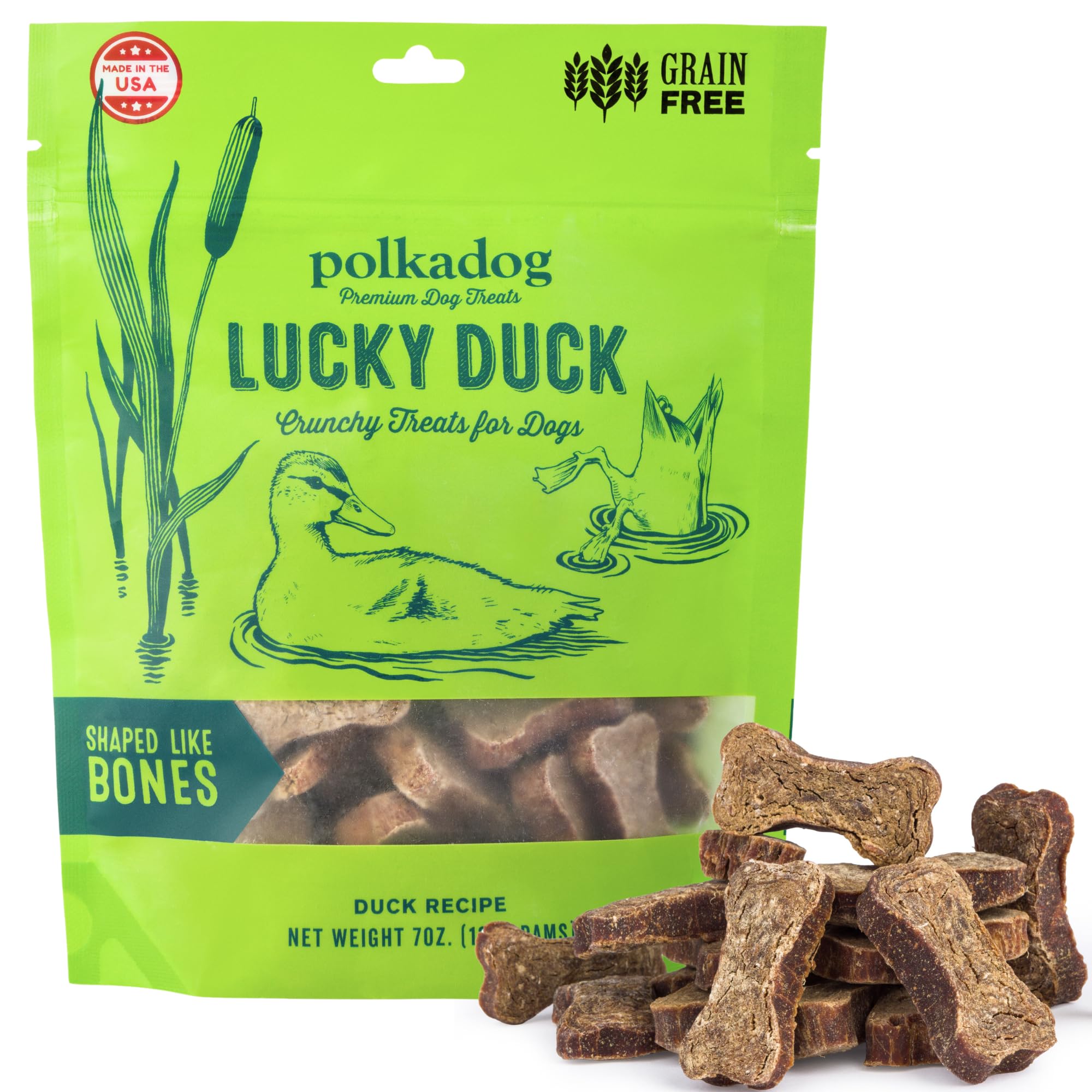 Polkadog Lucky Duck Bone-Shaped Dog Treats, Cat Snacks - All-Natural Pet Treats for Kittens, Puppies - Bite-Sized, Crunchy Snack