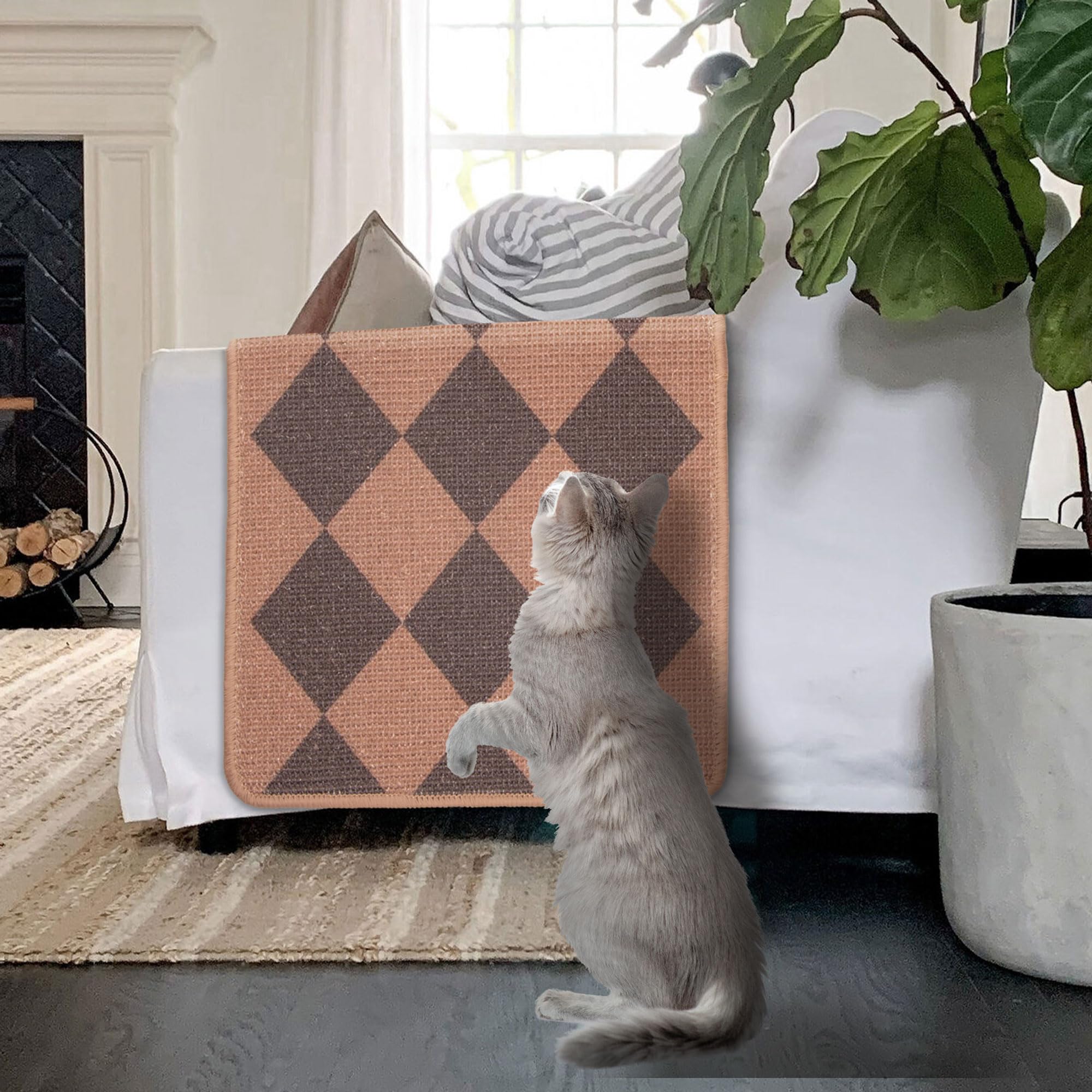 Evomotive Scratchable Sisal Cat Scratcher, [+ Catnip Fish Toy], Cat Wall Scratcher, Couch Protector From Cat Scratching, 24 X 15