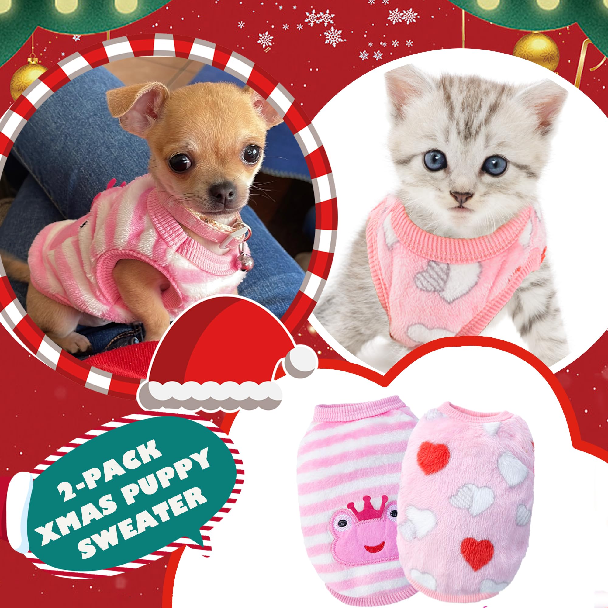 2-Piece Teacup Dog Clothes - X-Small Frog Sweater For Chihuahua & Puppy - Warm Winter Clothes