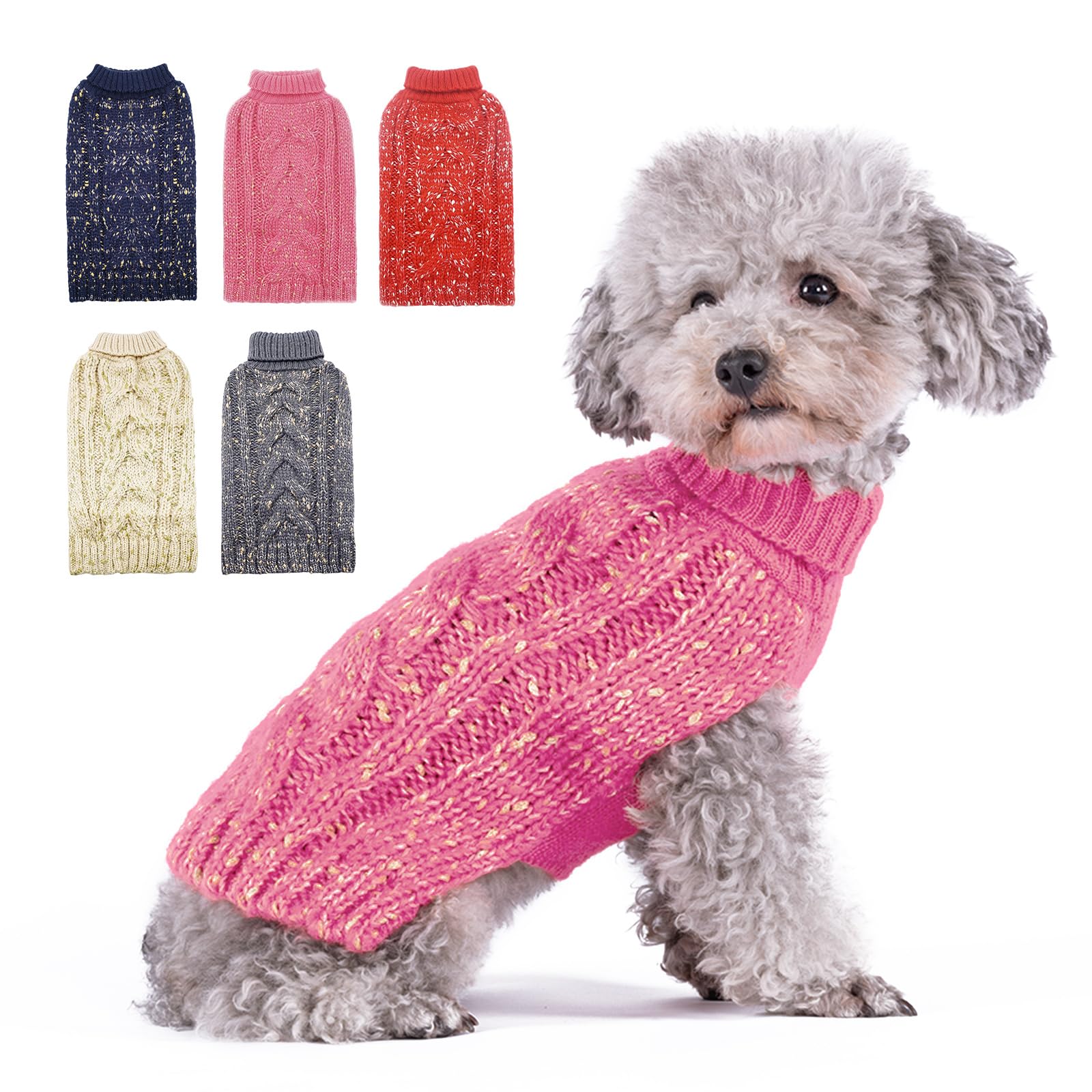 Kyeese Dog Sweater Pullover Dog Clothes For Medium Dog Cableknit Dog Coat Turtleneck Sweater With Golden Yarn For Fall Winter, P