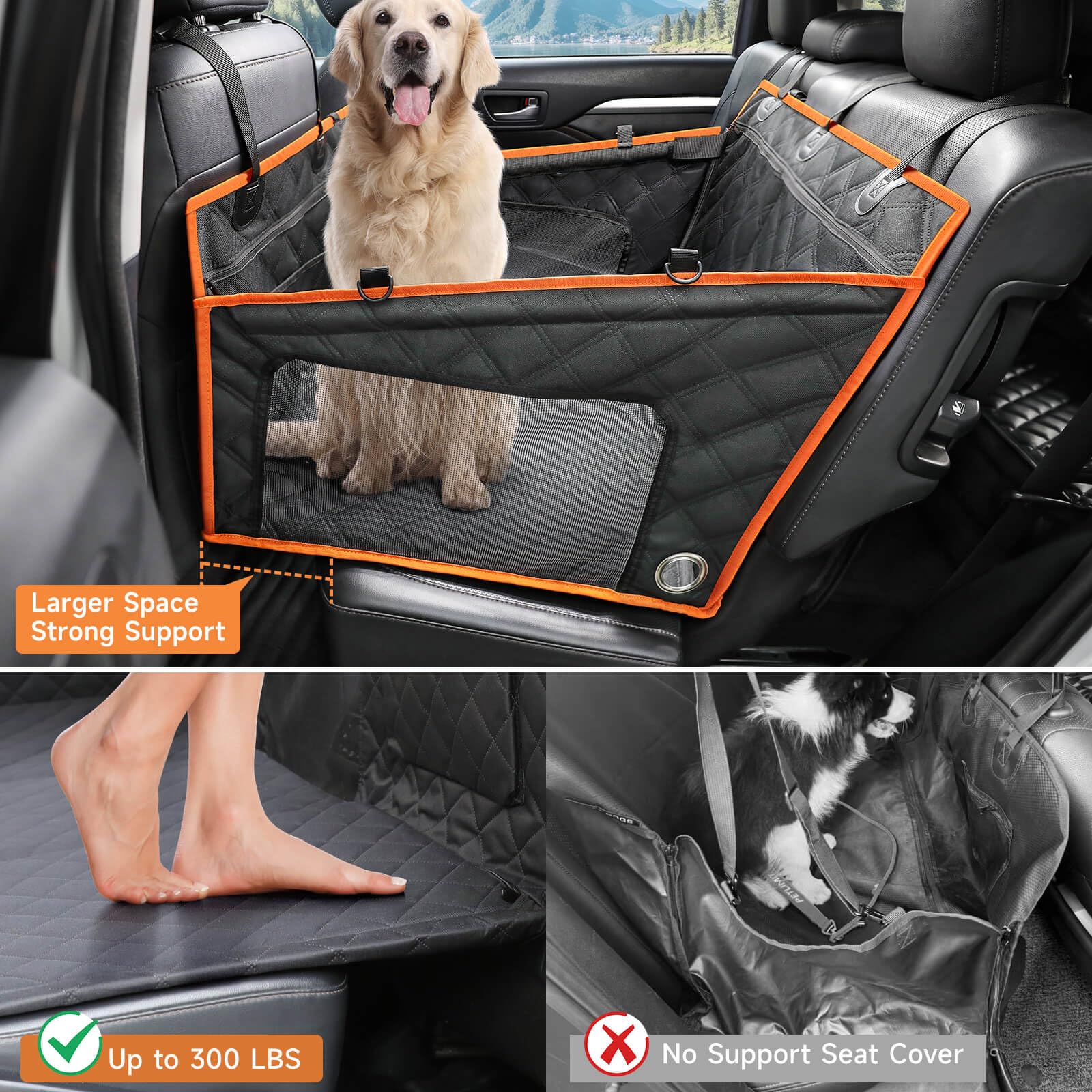 Petizer Dog Car Seat For Medium/Large Dogs, Hard Bottom Back Seat Extender For Dogs, Waterproof Dog Car Seat Cover For Back Seat