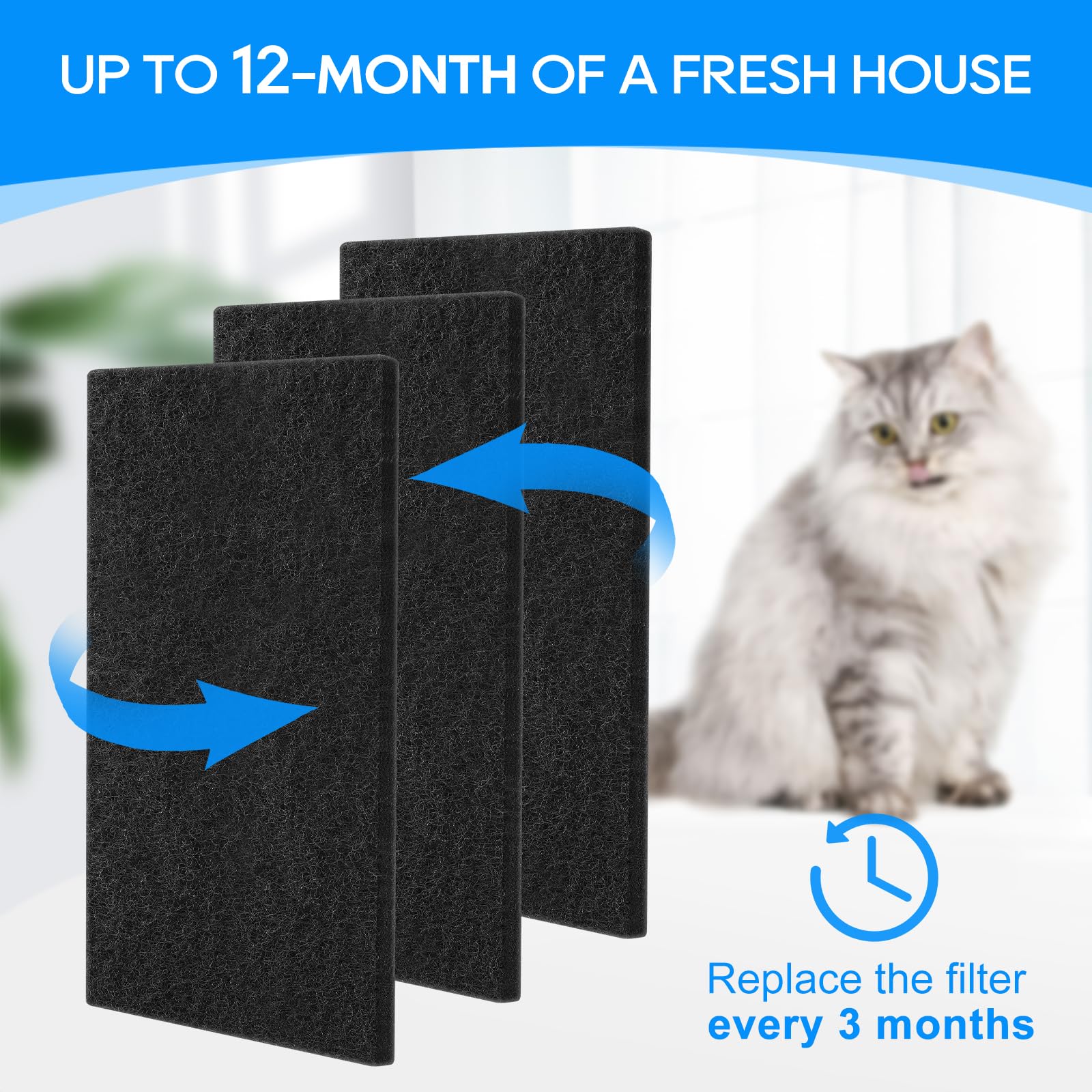 Cunina 8Pcs Cat Litter Box Filter Compatible With Van Ness Cp7 Blue Extra Large Cat Litter Box, Activated Charcoal Odor Control