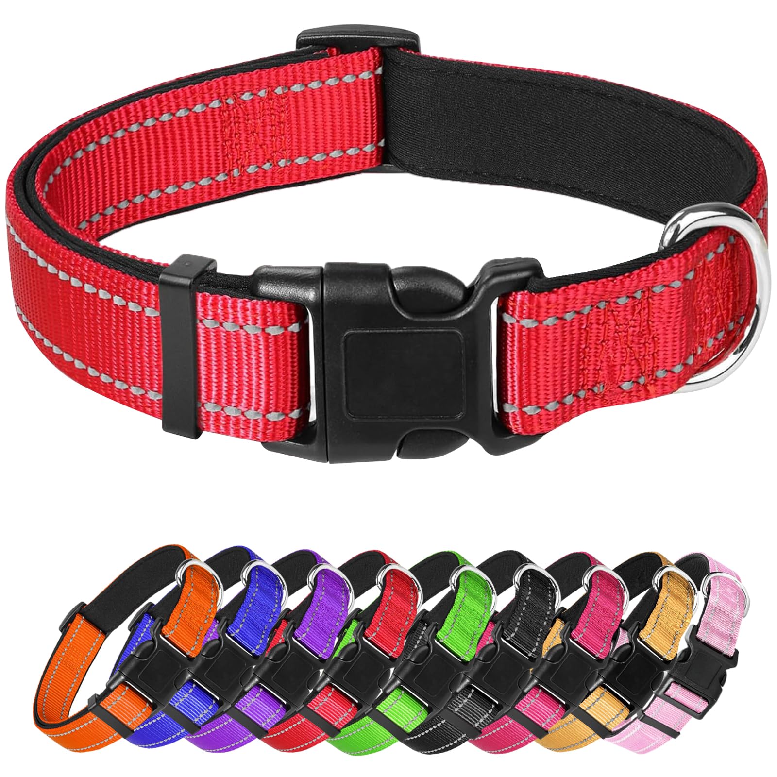 Large Dog Collar, Reflective Pet Collar With Buckle Adjustable Safety Nylon Collars For Small Medium Large Dogs, Red