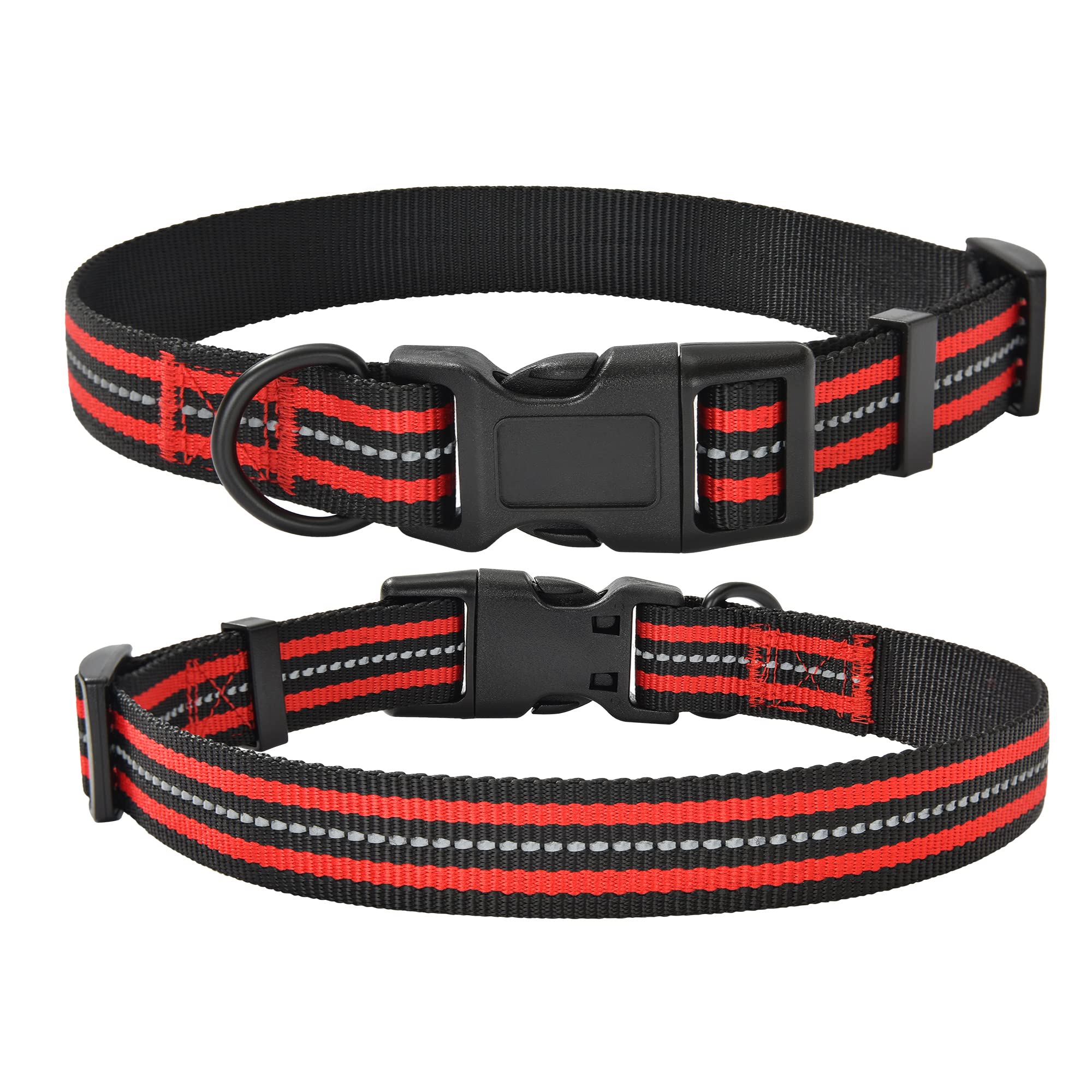 Mile High Life Reflective Dog Collar | Nylon Pet Collars Wiith Buckle | Light Weight Puppy Collars | Red Dog Collars For Medium Dogs (Red, M)